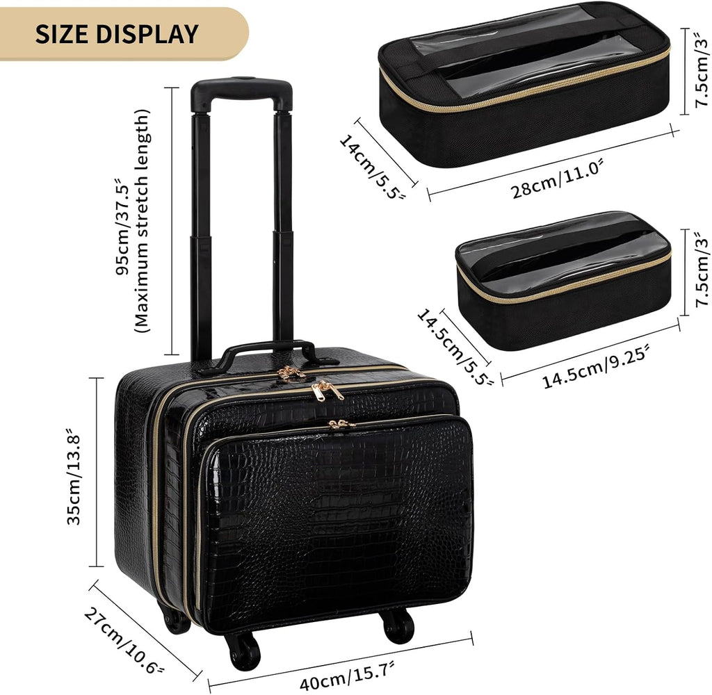 OCHEAL Rolling Makeup Train Case, 18' Carry On Travel Cosmetic Organizer Suitcase,Extra Large Trolley Makeup Storage Case On Wheels,3 Layers with 3pcs Traveling Bags for Hairstylist Cosmetology Artist