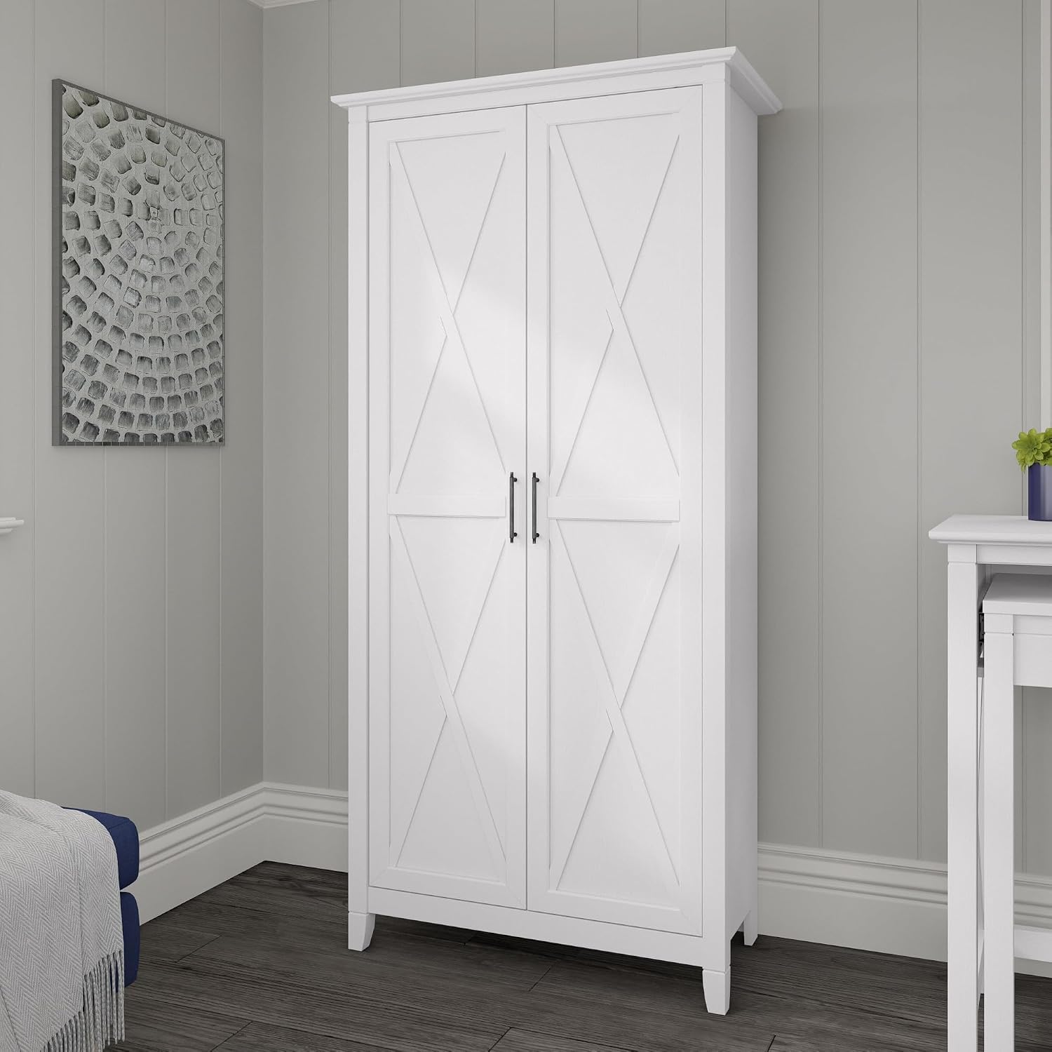 Bush Home Key West Tall Storage Cabinet with Doors in Pure White Oak