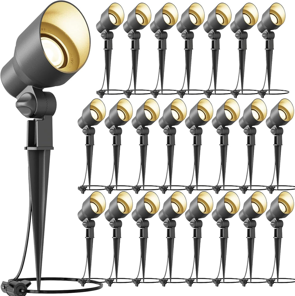 VENUS MANUFACTURING 12V Low Voltage Landscape Spotlights - 3W LED Outdoor Landscape Lighting, 200Lumen 3000K Warm White Metal Path Lights for Garden, Trees, Flag, Weather Resistant (24-Pack)