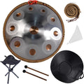 Steel Drum Handpan 22 Inches Adults Hand Pan Drum D Minor Kurd 432/440Hz 9/10/12 Notes Hand Pan Drums Instrument with Soft Bag, Mallets, Stand(432HZ/10Note)
