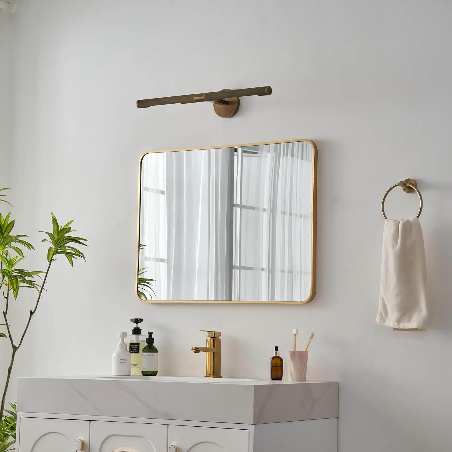 18 Inches Brass Picture Light, 360°Rotatable Decorate Wall Sconce, Vanity Lighting for Bedroom, Bathroom, Antique Brass Finished