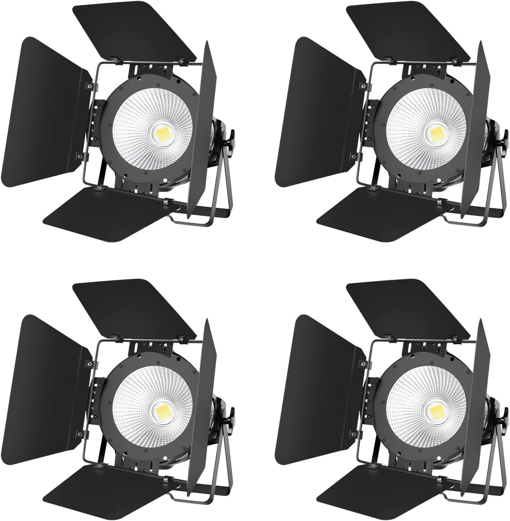 BETOPPER White Stage Par Lights w/Barndoor Professional 100W COB Spotlight Bright DJ Light Strobe Lighting for Church,Parties,Wedding,Therter,Live Events,Stage etc.（4）