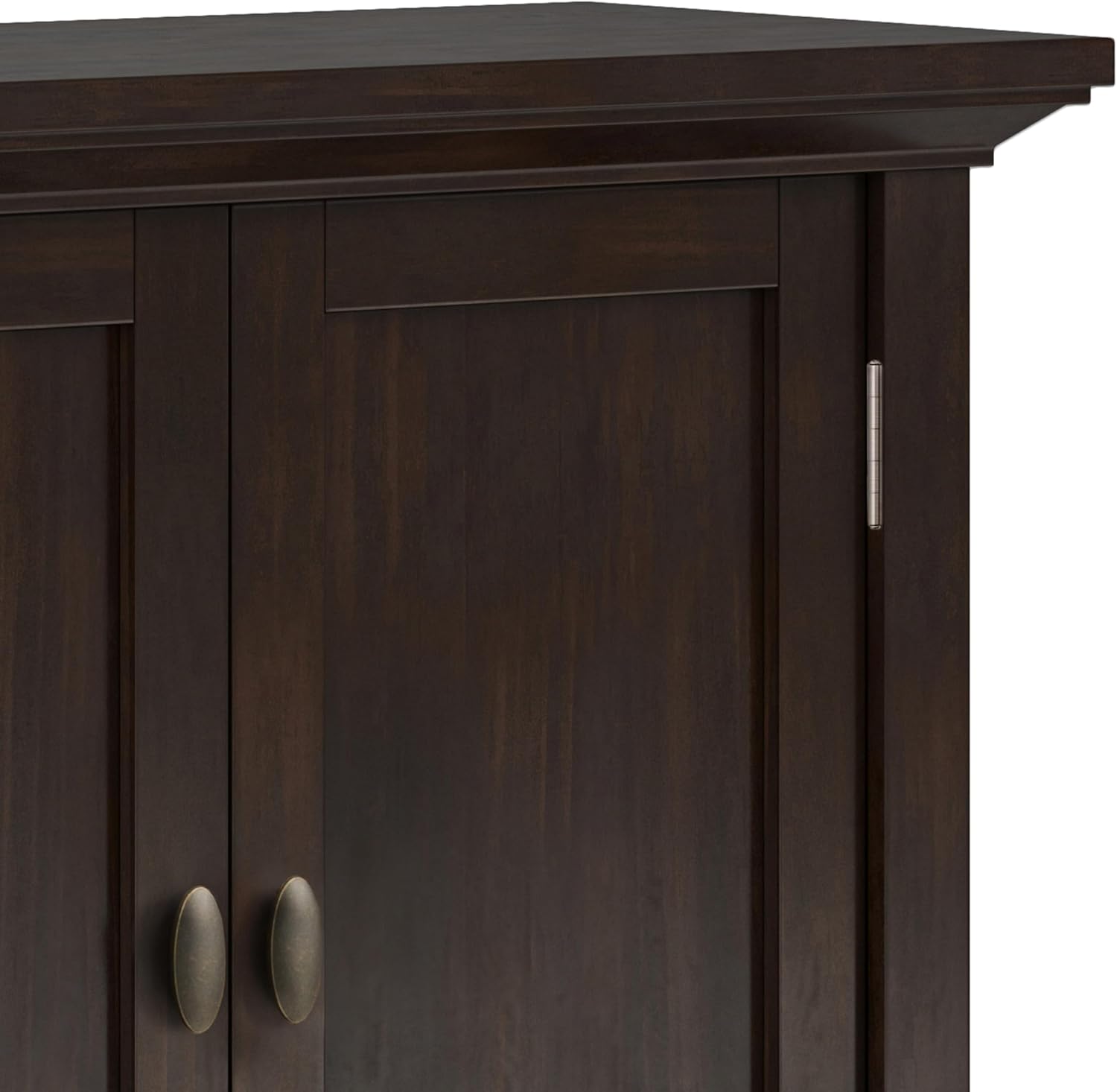 SIMPLIHOME Redmond Storage Cabinet - 32 inch Wide Solid Wood 2-Shelf Low Storage Cabinet in Brunette Brown, Transitional Accent Cabinet for Entryway with Adjustable Shelves and Tapered Legs