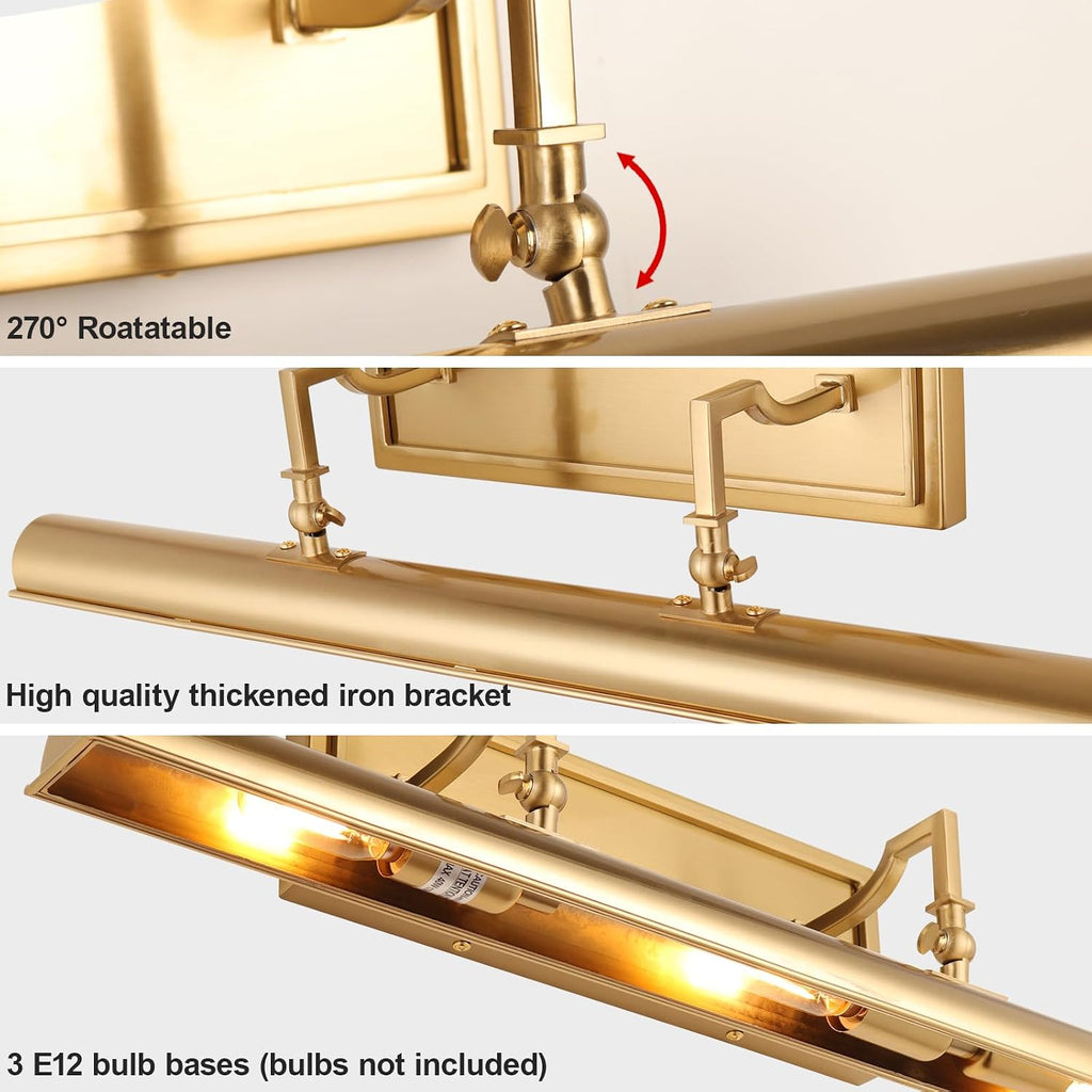 ADISUN 24 Inch Gold Picture Light, Picture Lights for Wall with 270° Adjustable Swing Arm, 3-Light, Hardwired, Vintage Wall Picture Light for Artwork, Poster, Photo(Exclude Bulb)