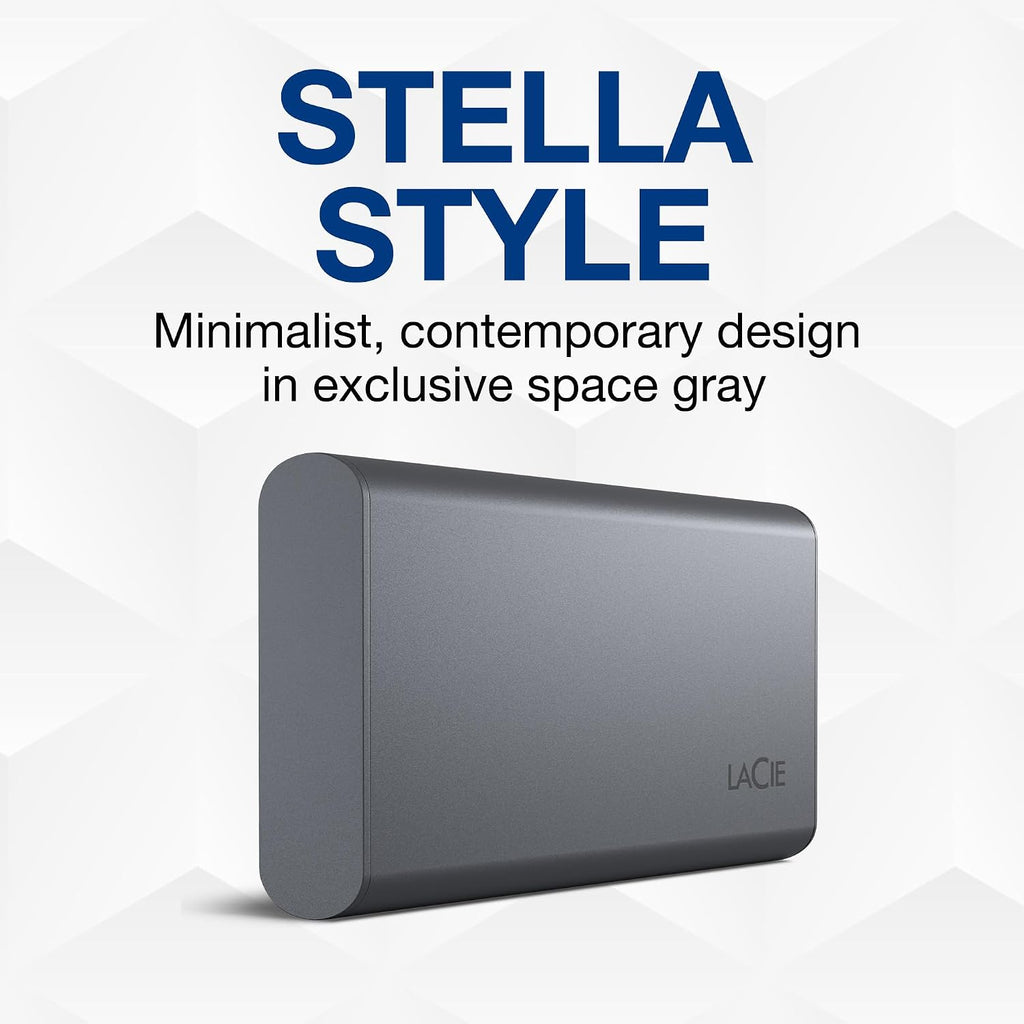 LaCie Mobile Drive Secure 500GB External Solid State Drive Portable SSD - Space Grey, USB-C 3.2, for PC and Mac, Recycled Materials, with Adobe All Apps Plan and Rescue Services (STKH500800)