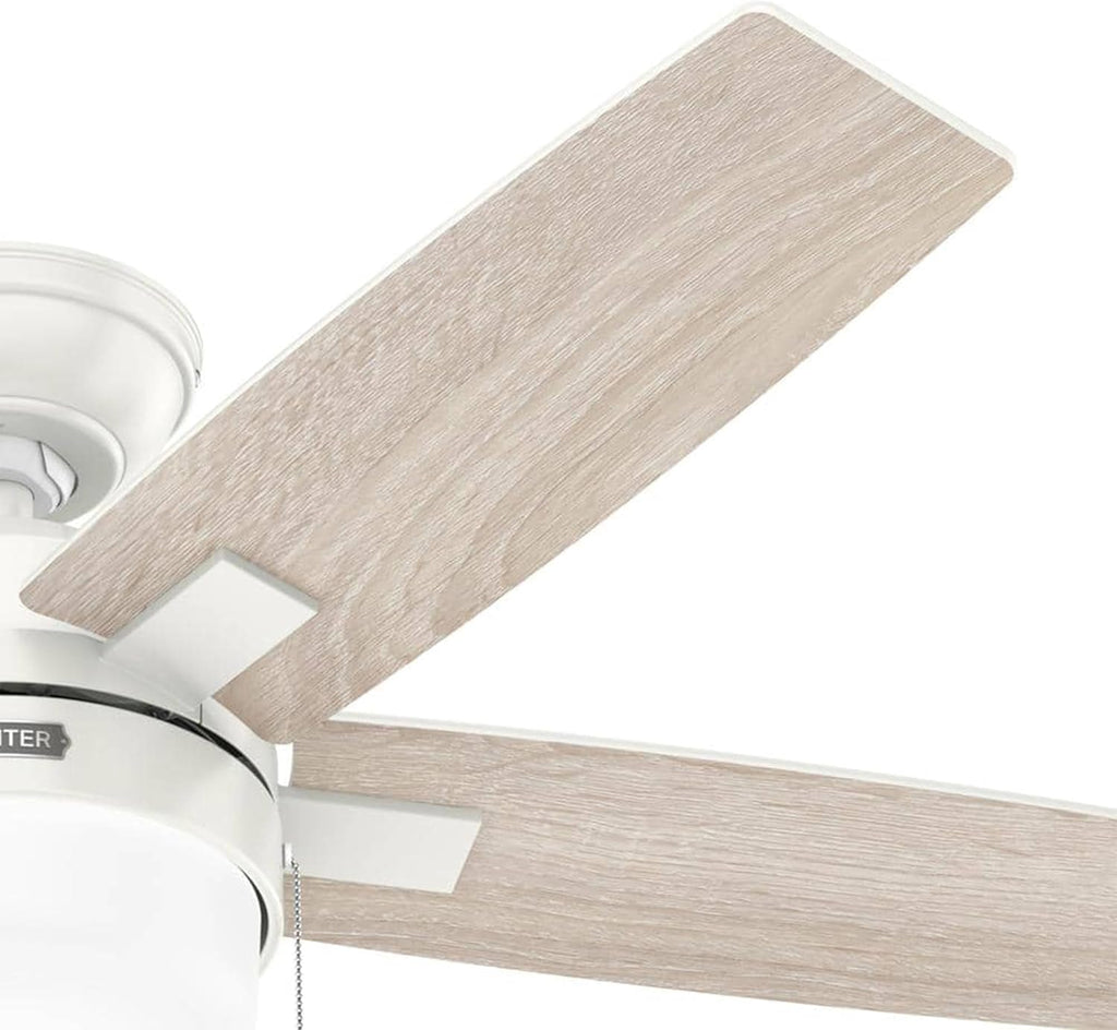 Hunter Fan 44 inch Fresh White Indoor Ceiling Fan with Light and Pull Chain for Bedroom, Living Room, Office, Basement, Kitchen (Renewed)