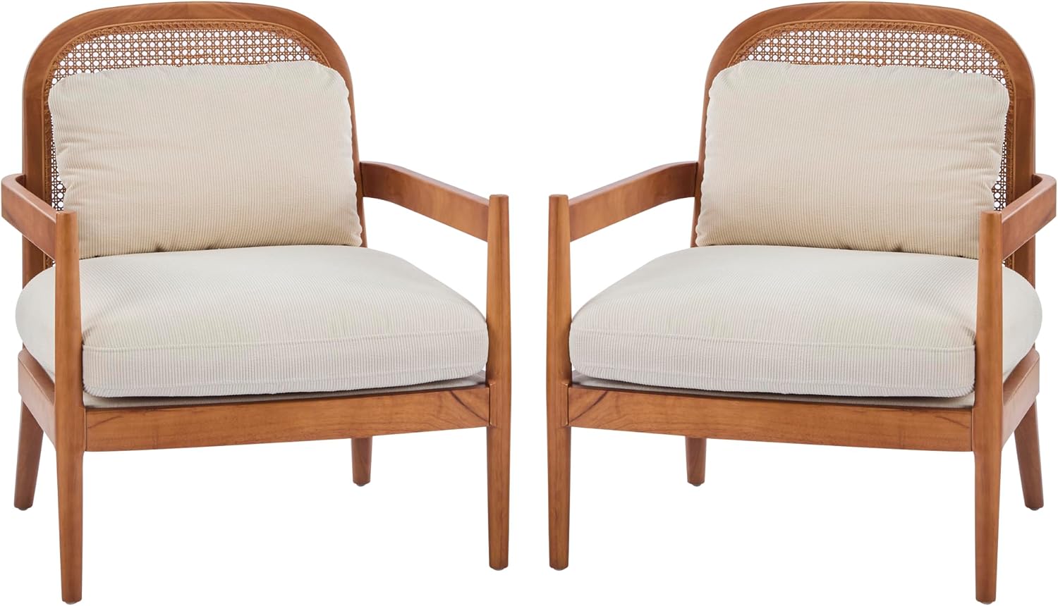 Christopher Knight Home Nadine Accent Chairs Set of 2, Wooden Club Chair, Rattan Open Back Armchair, Accent Reading Sofa Chair with Cushions, Club Chairs Set of 2 for Living Room Bedroom, Beige+Teak
