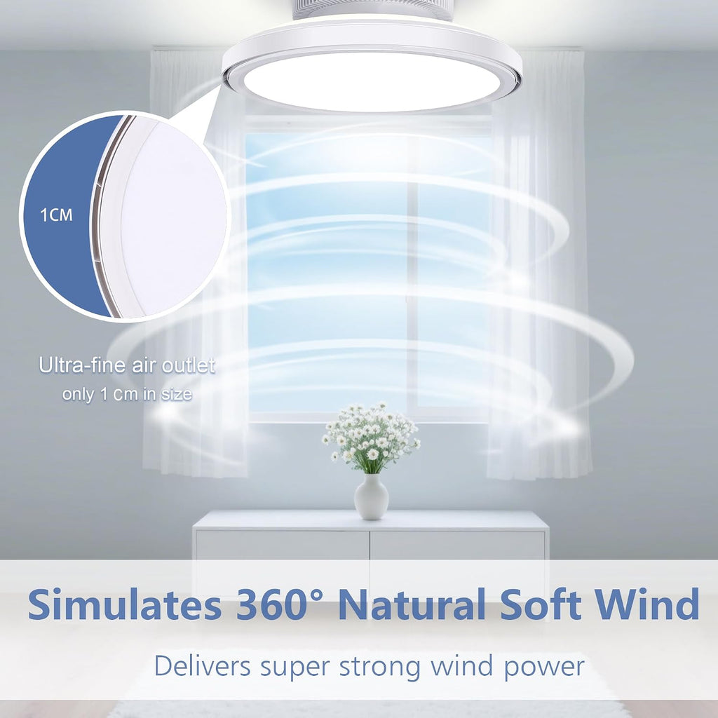 18' Bladeless Ceiling Fan, Low Profile Ceilings Fans with Light for Bedroom, Smart Ceiling Light Fixture with Remote/APP Control, Enclosed Led Flush Mount Ceiling Light 3 Dimmable,White