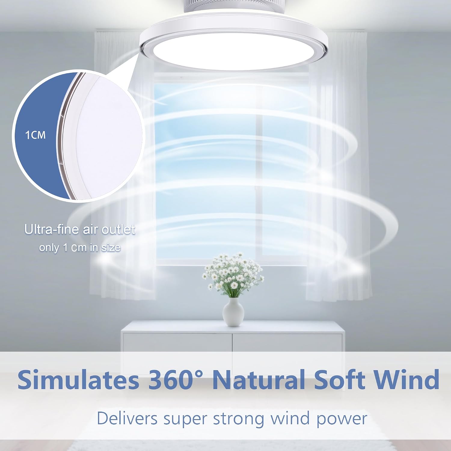 18' Bladeless Ceiling Fan, Low Profile Ceilings Fans with Light for Bedroom, Smart Ceiling Light Fixture with Remote/APP Control, Enclosed Led Flush Mount Ceiling Light 3 Dimmable,White