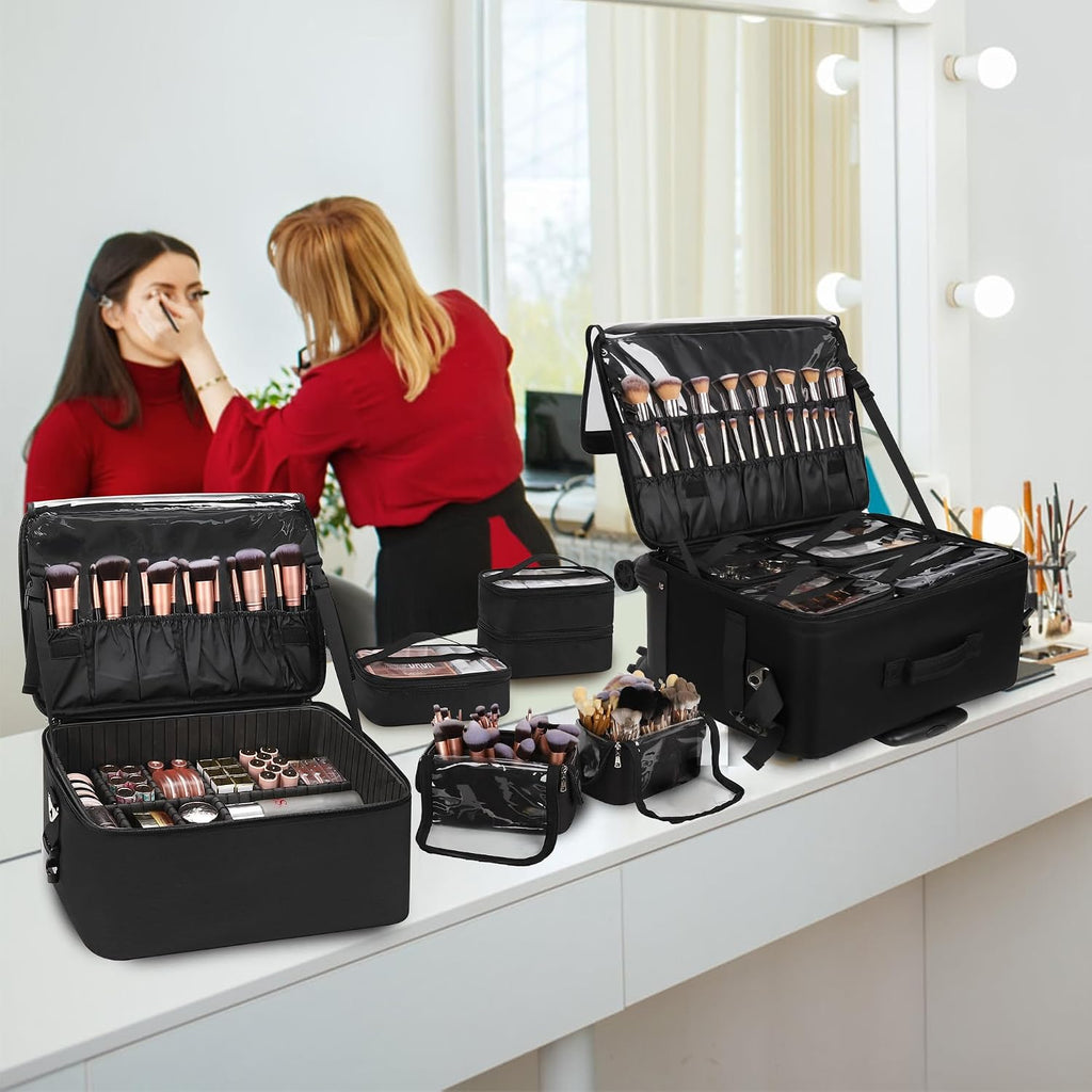 TANTO Rolling Makeup Train Case, Professional Makeup Case on Wheels Makeup Artist Bag With 7 Small Bag 4 in 1 Extra Large Cosmetics Organizer Cosmetology Case With Swivel Wheels &Adjustable Dividers