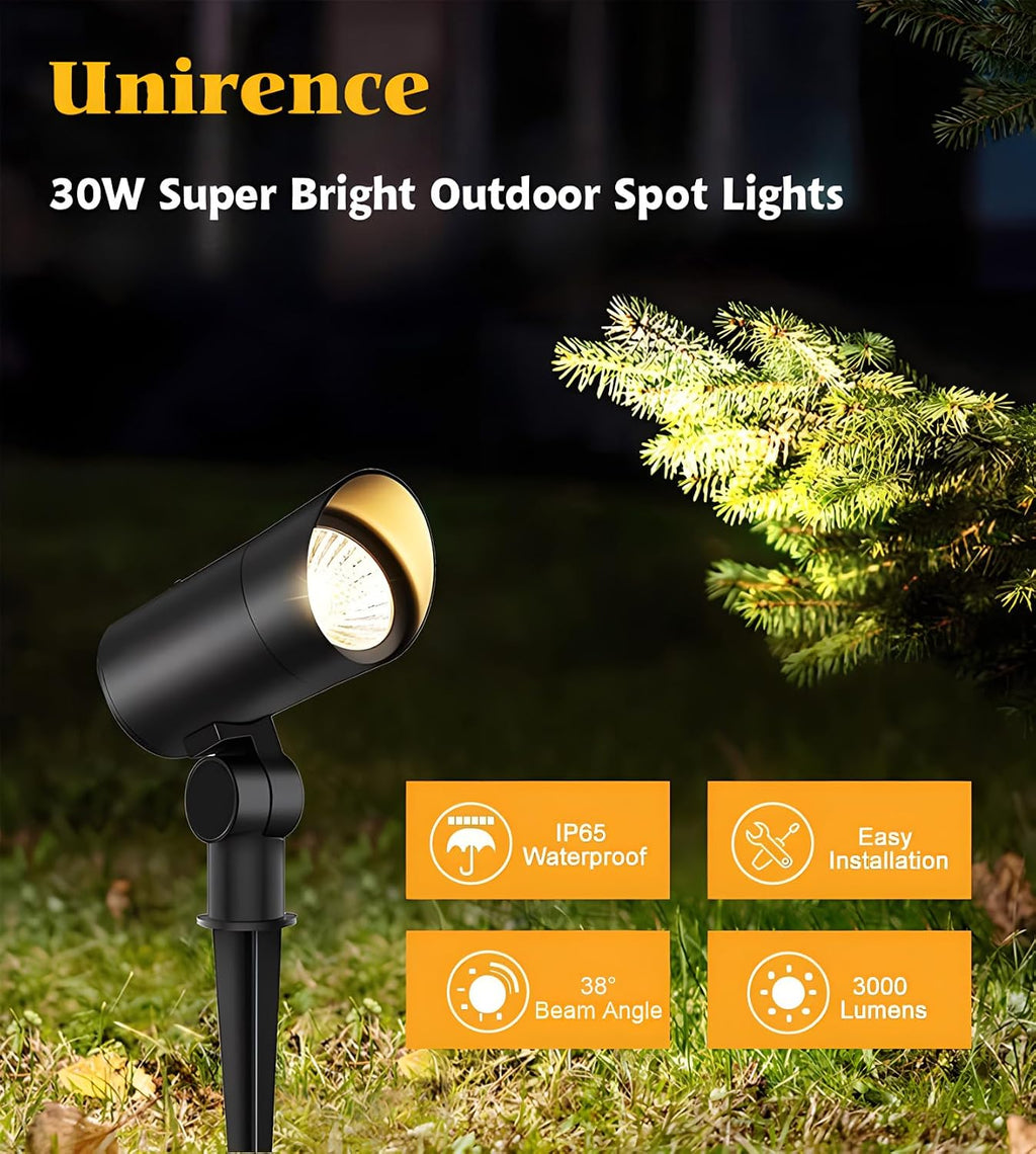 Landscape Spotlight Outdoor 30W Ultra Bright LED Spot Lights Outdoor 120V Waterproof Spot Lights Warm White Landscape Lighting with 5FT Cord with Plug for Flag Pole Tree Yard Garden (4Pack)