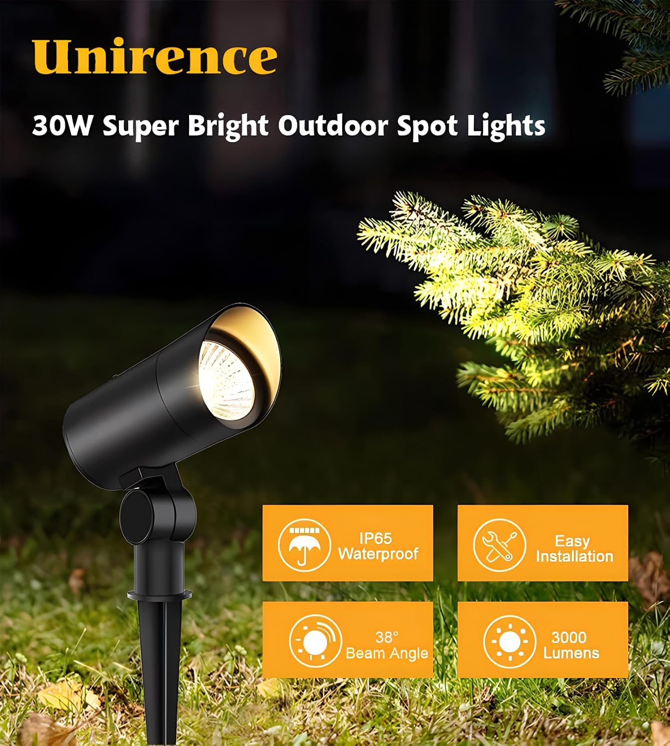 Landscape Spotlight Outdoor 30W Ultra Bright LED Spot Lights Outdoor 120V Waterproof Spot Lights Warm White Landscape Lighting with 5FT Cord with Plug for Flag Pole Tree Yard Garden (4Pack)
