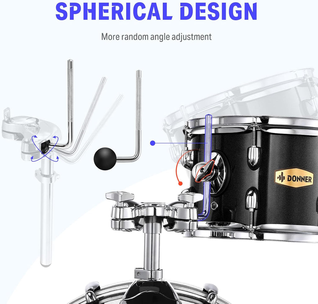 Donner Drum Set Adult with Practice Mute Pad,5-Piece 22 inch Full Size Acoustic Drum Kit, Black- DDS-520