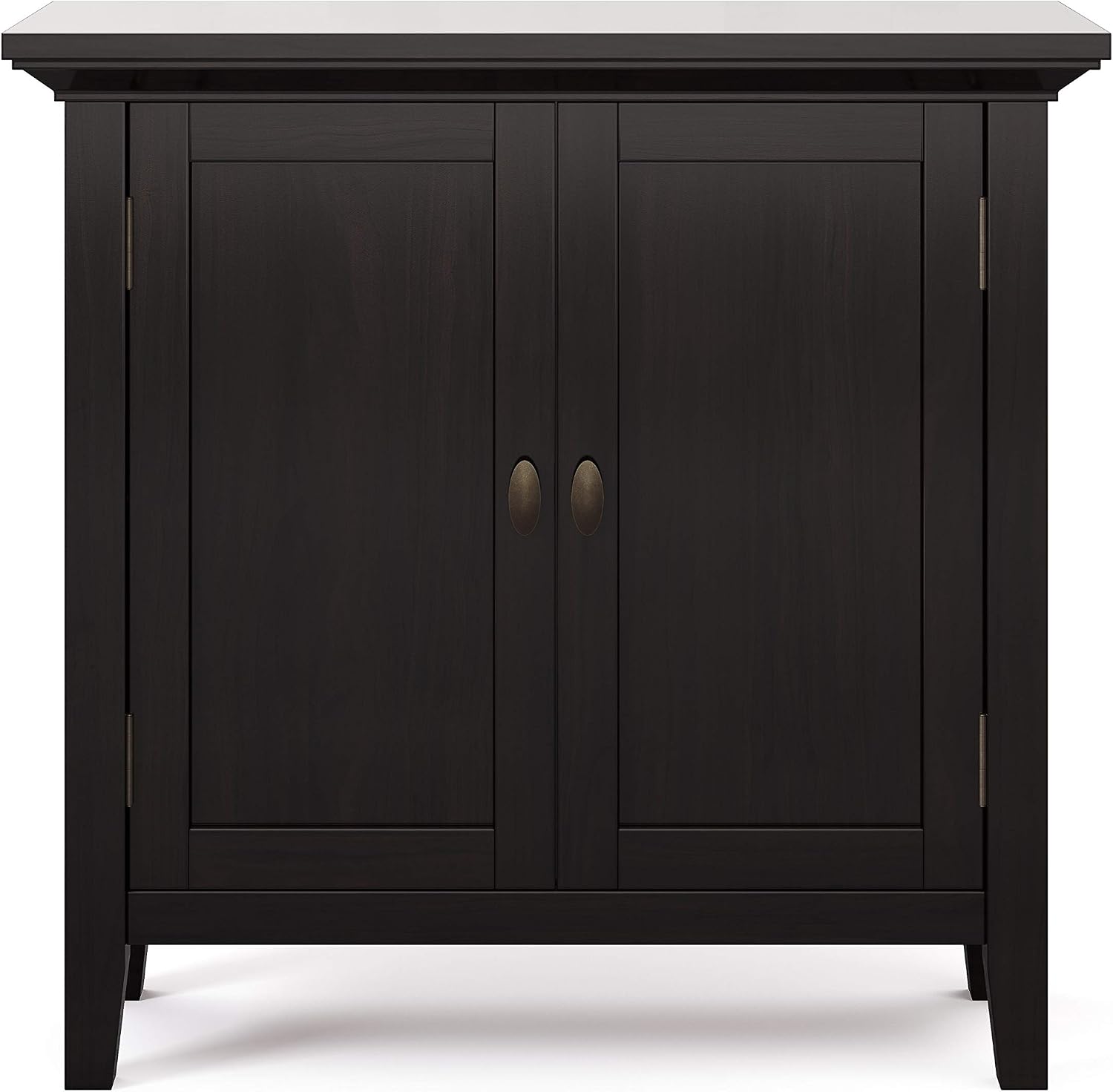 SIMPLIHOME Redmond Storage Cabinet - 32 inch Wide Solid Wood 2-Shelf Low Storage Cabinet in Hickory Brown, Transitional Accent Cabinet for Entryway with Adjustable Shelves and Tapered Legs