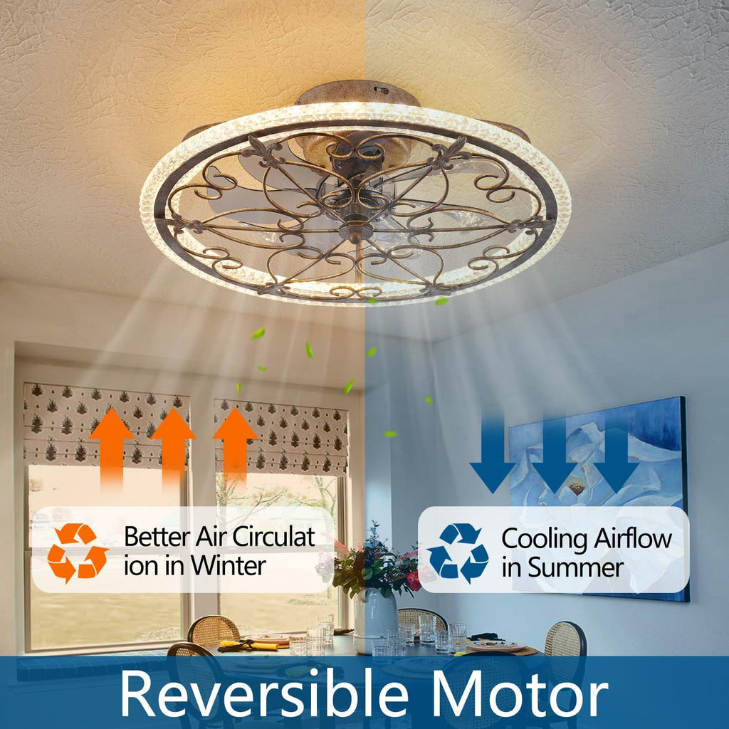 Rustic Caged Ceiling Fan with Lights Remote Control, Retro Industrial Ceiling Fan with Light for Kitchen Bedroom Living Room