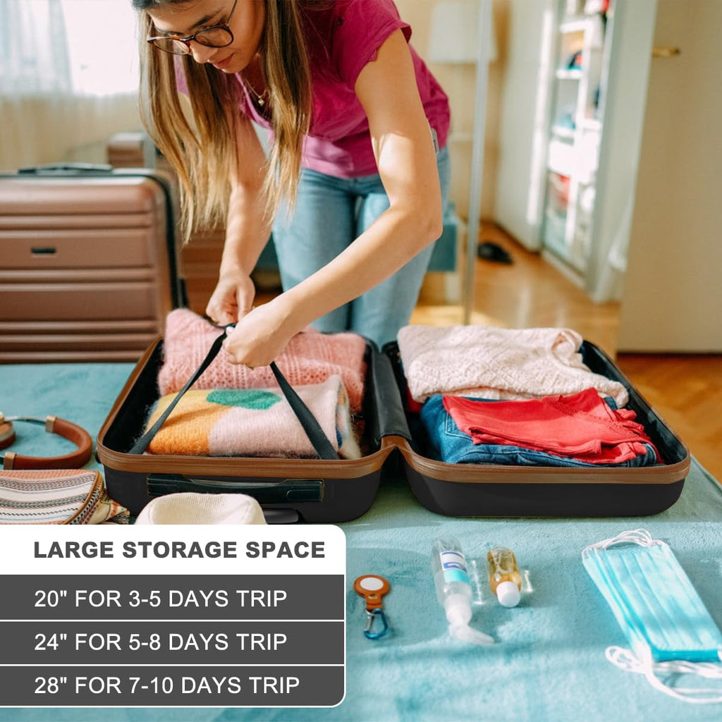 Kono 3 Piece Luggage Sets with Spinner Wheels TSA Lock Lightweight PC+ABS Hardside Travel Rolling Suitcases 20in 24in 28in Carry on Apricot Grey