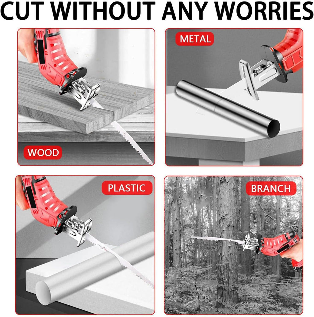 Cordless Reciprocating Saw, Portable Meat Saw,Large Capacity Battery Power Supply/Led Lighting,2 X 6.0ah Battery,Blades Kit for Wood/Metal/PVC Cutting,With12 Gloves
