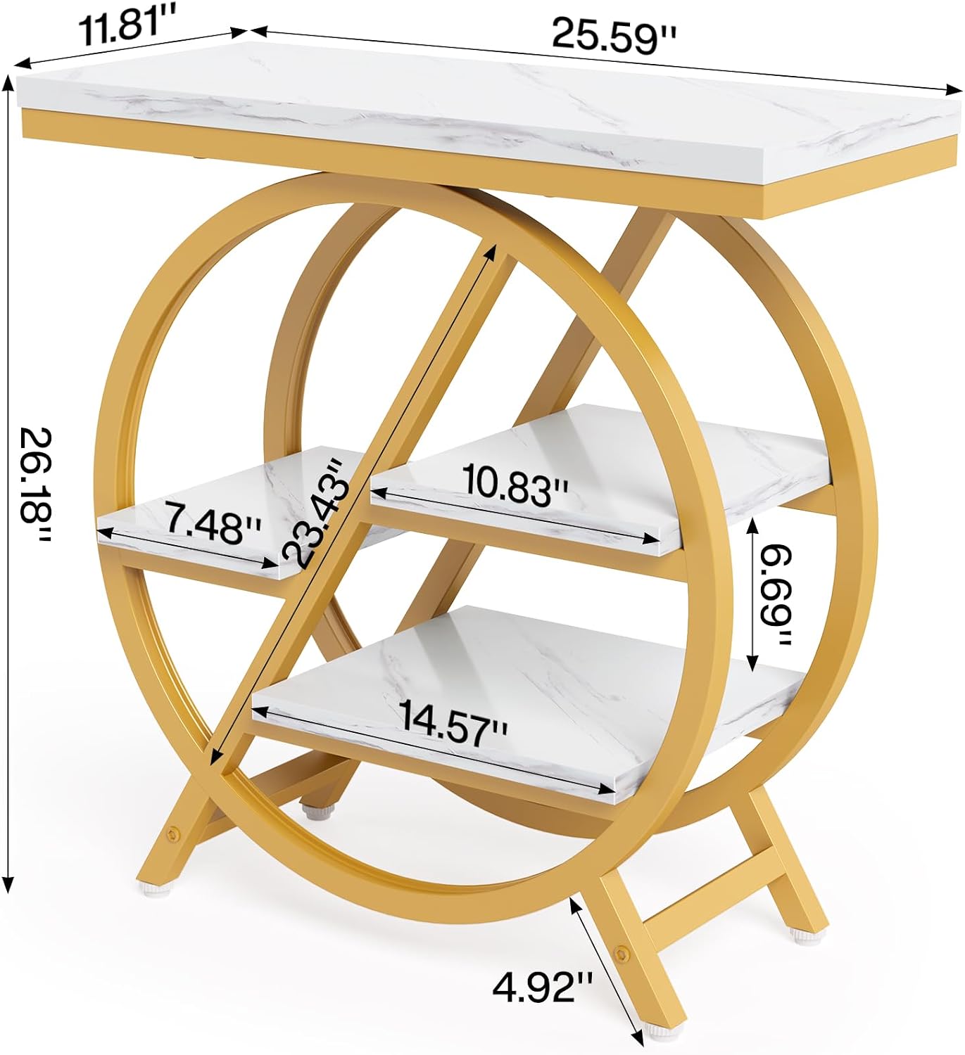 LITTLE TREE End Table Set of 2, 4-Tier Narrow Faux Marble Side Table with Large Storage Space, Modern Nightatsnd and Bedside Table for Living Room, Home Office, Bedroom, White and Gold