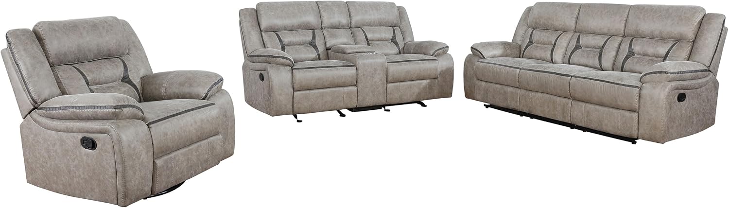 Coaster Home Furnishings Greer 3-Piece Upholstered Reclining Sofa Set Taupe 651351-S3