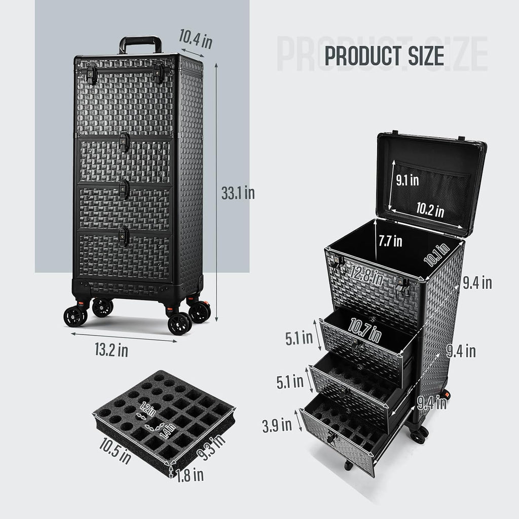 Yueieoun Salon Cart with 3 Drawers, Nail Trolley Cart with Wheels Salon Station Rolling Makeup Train Case Cosmetology Case Organizer Cases for Nail Tech,SPA,Face Painting,Hairstylist,Makeup Artist