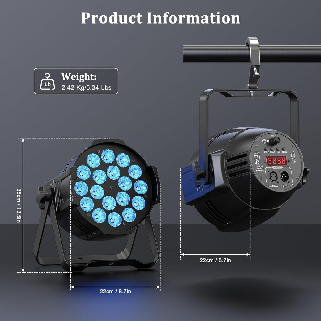 16-Pack 4-in-1 Stage Lights 18X10W LED R.G.B.W 4 in 1 Spotlight with DMX Sound Activated Control DJ Uplighting for Wedding,Parties