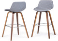 SIMPLIHOME Randolph Mid Century Modern 28 inch Bentwood Counter/ Bar Height Stool (Set of 2) in Stone Grey Vegan Faux Leather for the Dining Room and Kitchen