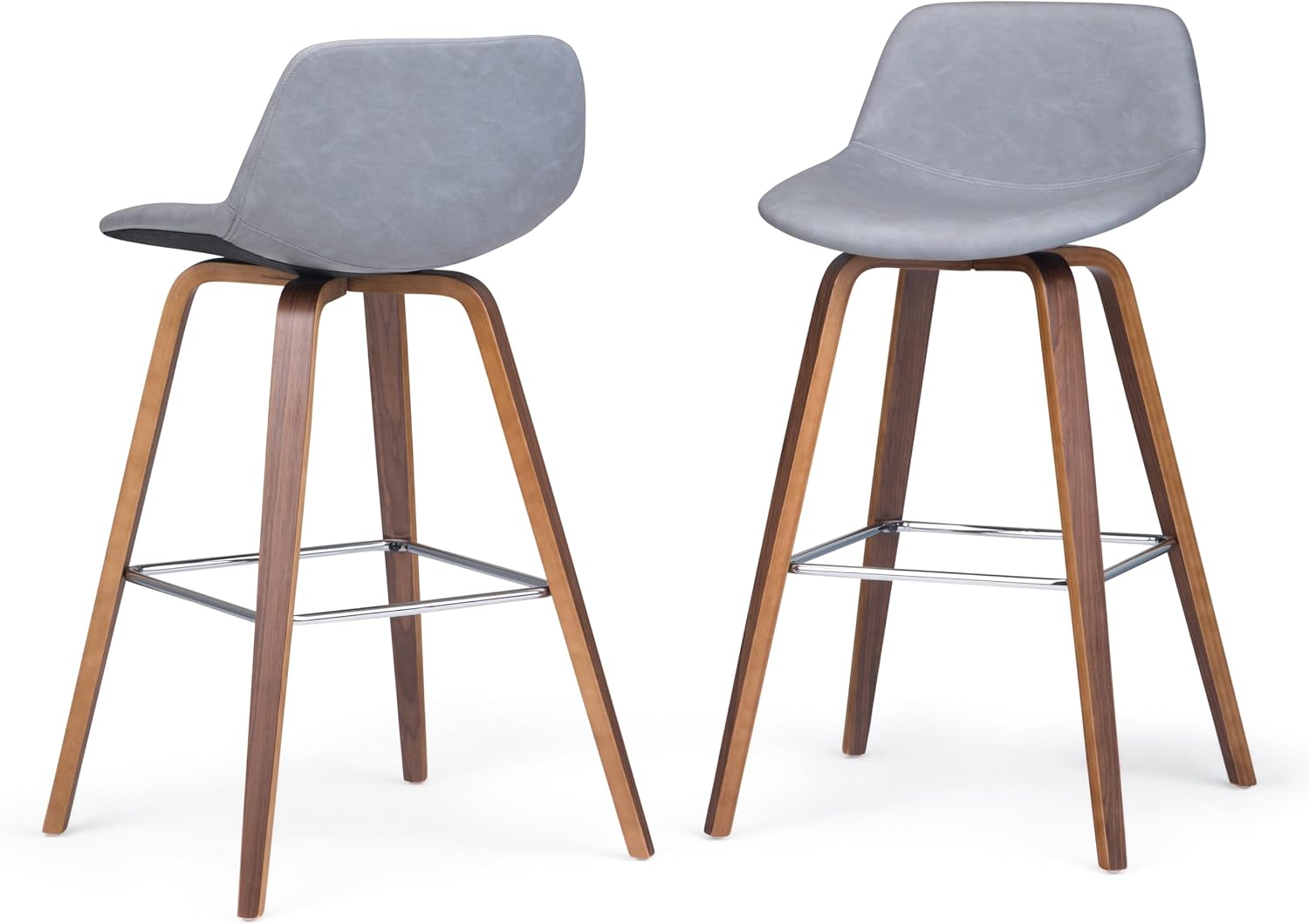 SIMPLIHOME Randolph Mid Century Modern 28 inch Bentwood Counter/ Bar Height Stool (Set of 2) in Stone Grey Vegan Faux Leather for the Dining Room and Kitchen