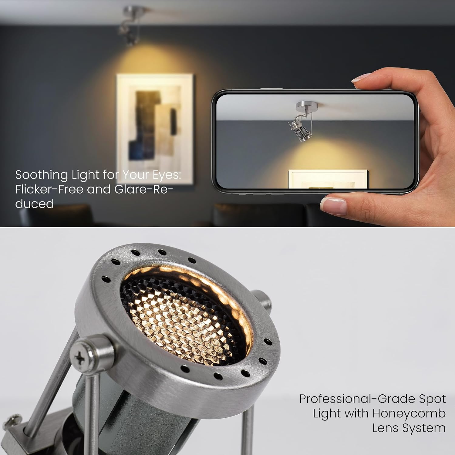 2Pcs GU10 Dimmable Ceiling Spotlight Indoor - Brushed Nickel Adjustable Surface Hardwired Light for Accentuating Wall Art, Creating Ambiance in Living Room & Bedroom