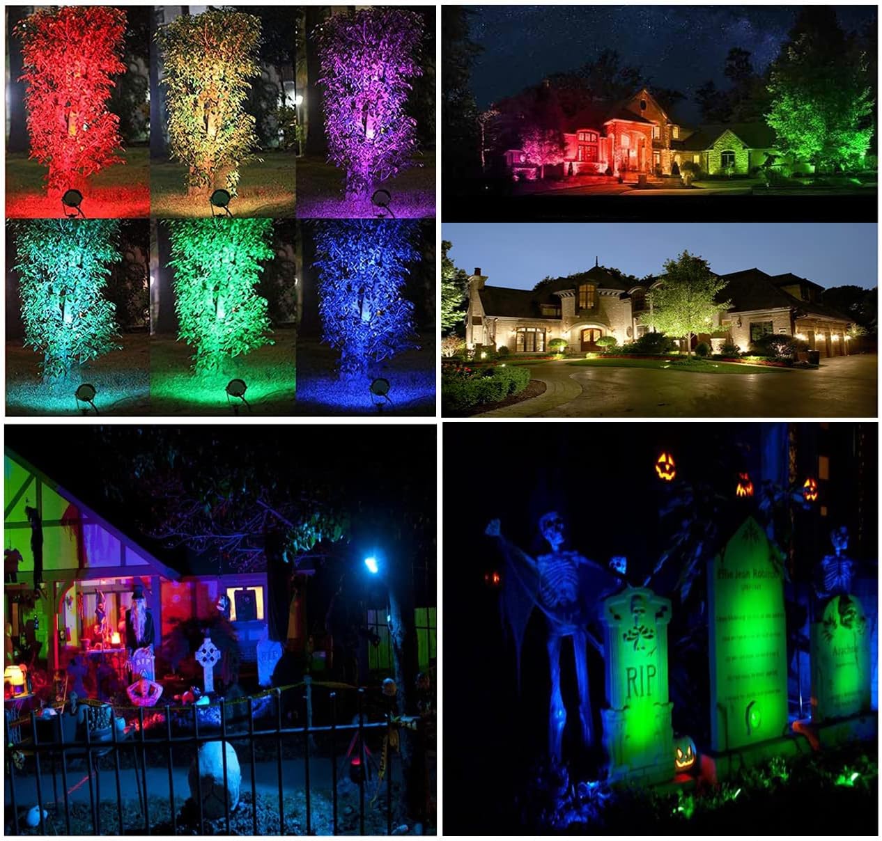 Christmas Spotlights Outdoor Low Voltage Landscape Lights RGB Color Changing LED Landscape Lighting Waterproof Garden Pathway Yad House LED Spot Lights Outdoor (14Pack with Connectors)
