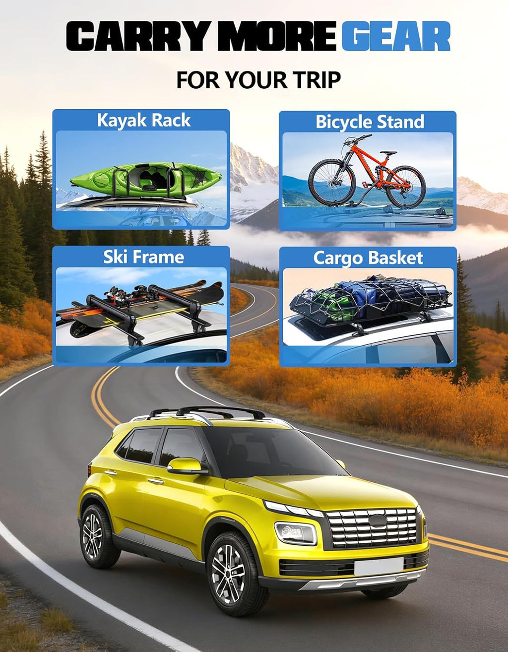 FengYu 300lb Lockable Roof Rack Cross Bars Compatible with Hyundai Venue 2020 2021 2022 2023 2024 2025 2026 with Raised Side Rails, Heavy Duty Aluminum Roof Rails Crossbars Cargo Bars