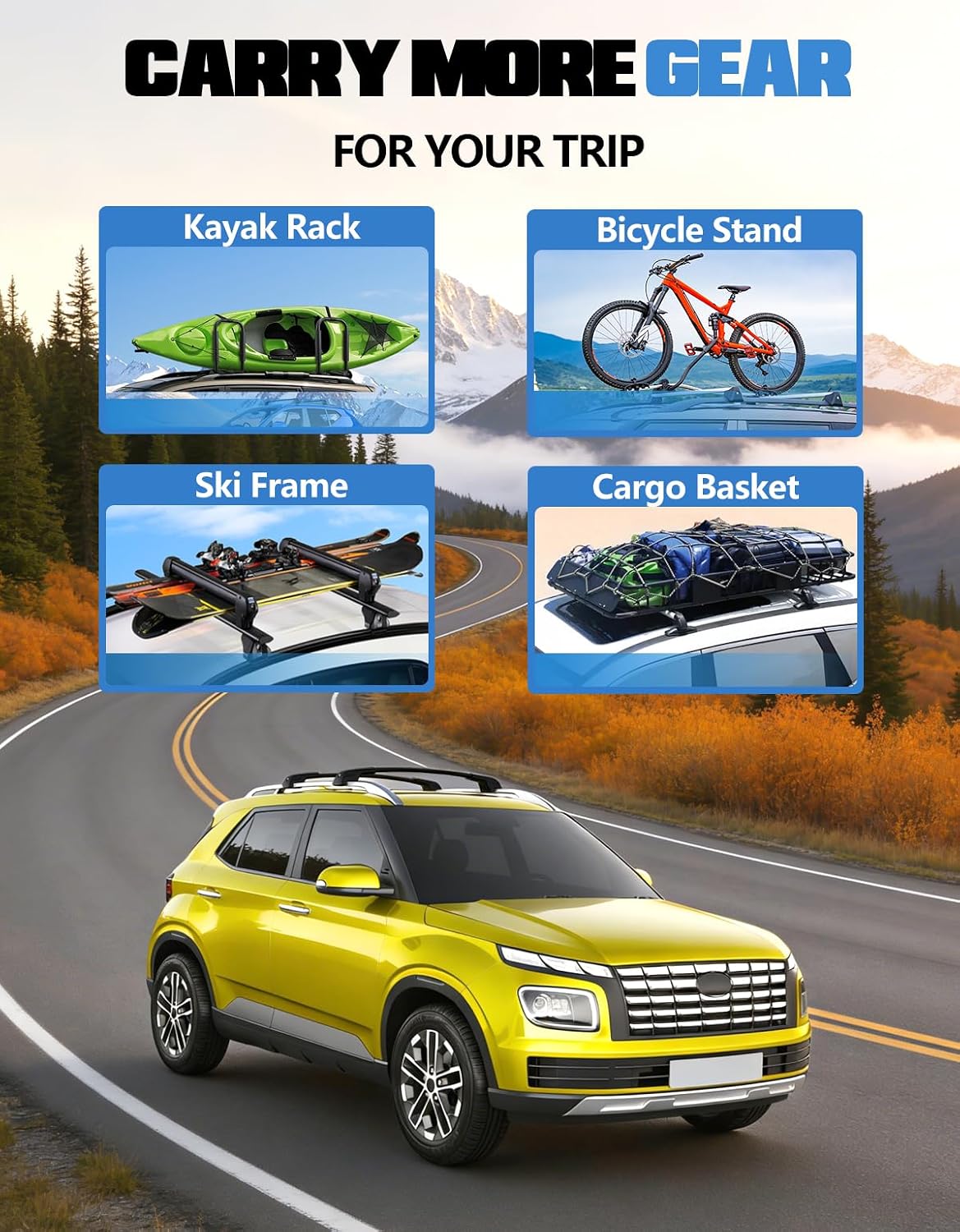FengYu 300lb Lockable Roof Rack Cross Bars Compatible with Hyundai Venue 2020 2021 2022 2023 2024 2025 2026 with Raised Side Rails, Heavy Duty Aluminum Roof Rails Crossbars Cargo Bars