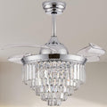 Finktonglan 36' Crystal Fandelier Ceiling Fan with Light, Retractable Blades, Dimmable 72W LED, Remote & App Control, Quiet Reversible Motor, 6 Speeds, Chrome Flush Mount for Bedroom/Living Room