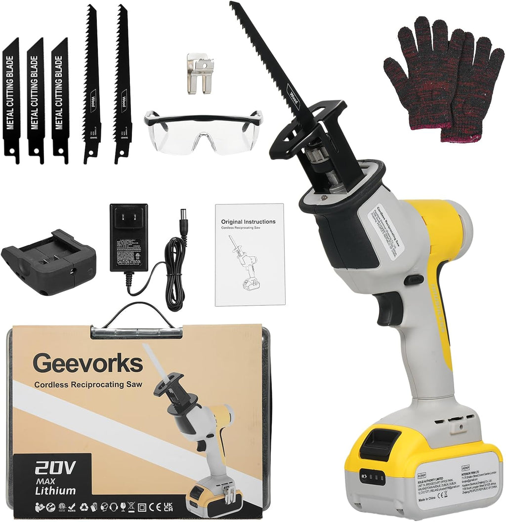 20V Brushless Cordless Reciprocating Saw Powerful Motor Long Lasting Batteries Ideal for Wood Metal PVC Cutting LED Working Light