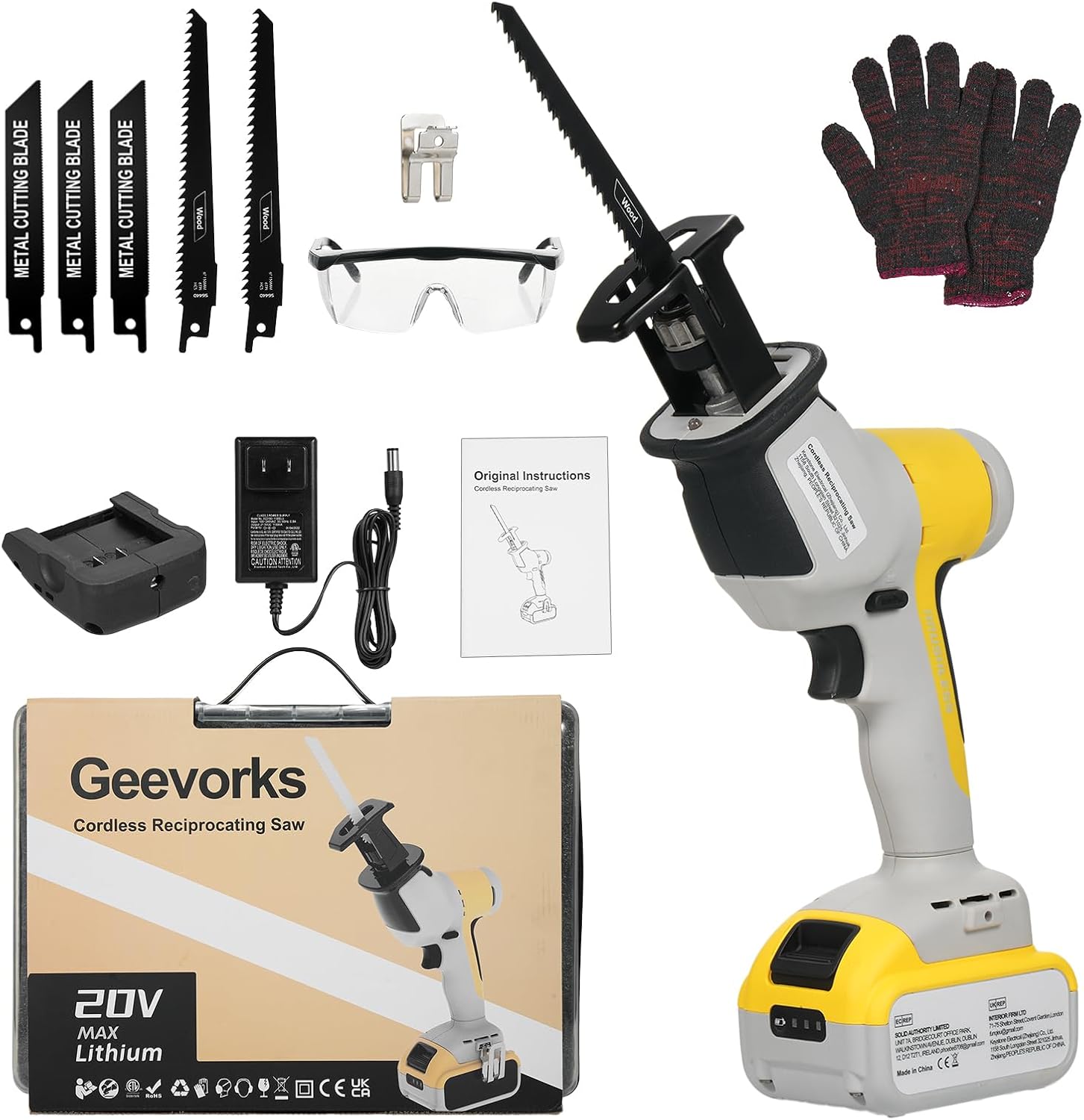 20V Brushless Cordless Reciprocating Saw Powerful Motor Long Lasting Batteries Ideal for Wood Metal PVC Cutting LED Working Light
