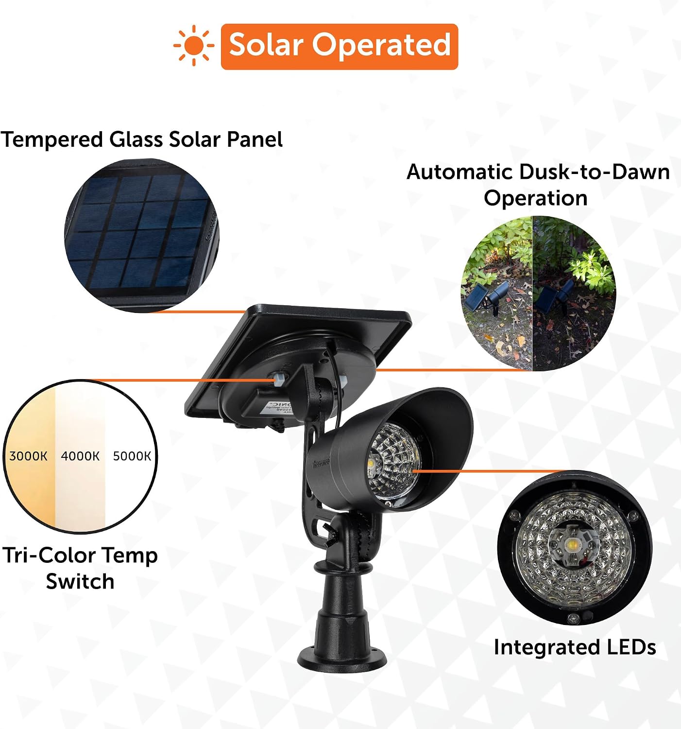 Gama Sonic Tri-Color Progressive Solar LED Spotlight with 100 Lumens, Outdoor Black Cast Aluminum, 3000K/4000K/5000K with Detachable Solar Panel (103i90090)