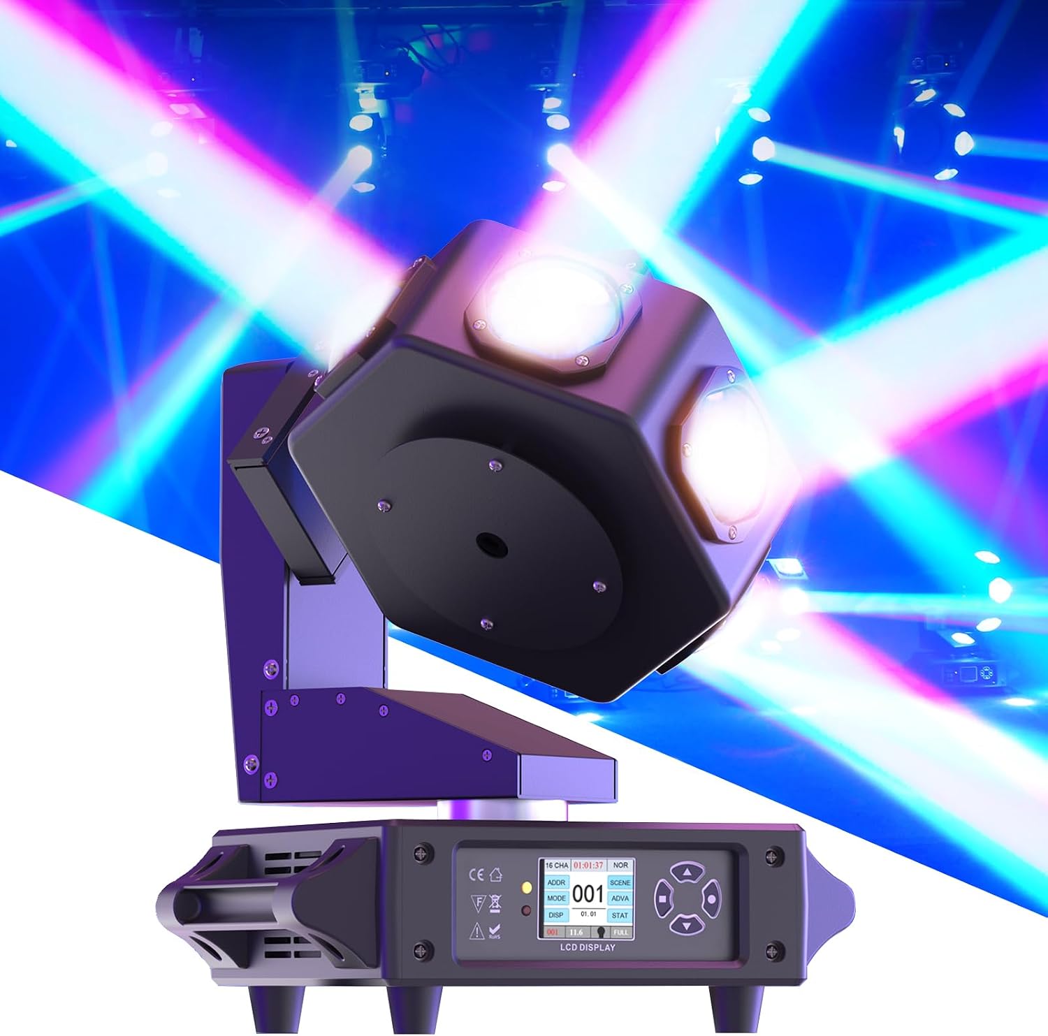 Moving Head DJ Lights - 6 x 40W RGBW Stage Lighting with 3-Axis Linkage, DMX & Sound Activated, DJ Beam Lights Spotlight - Perfect for DJ, Party, Wedding, Church, Live Show, Bar