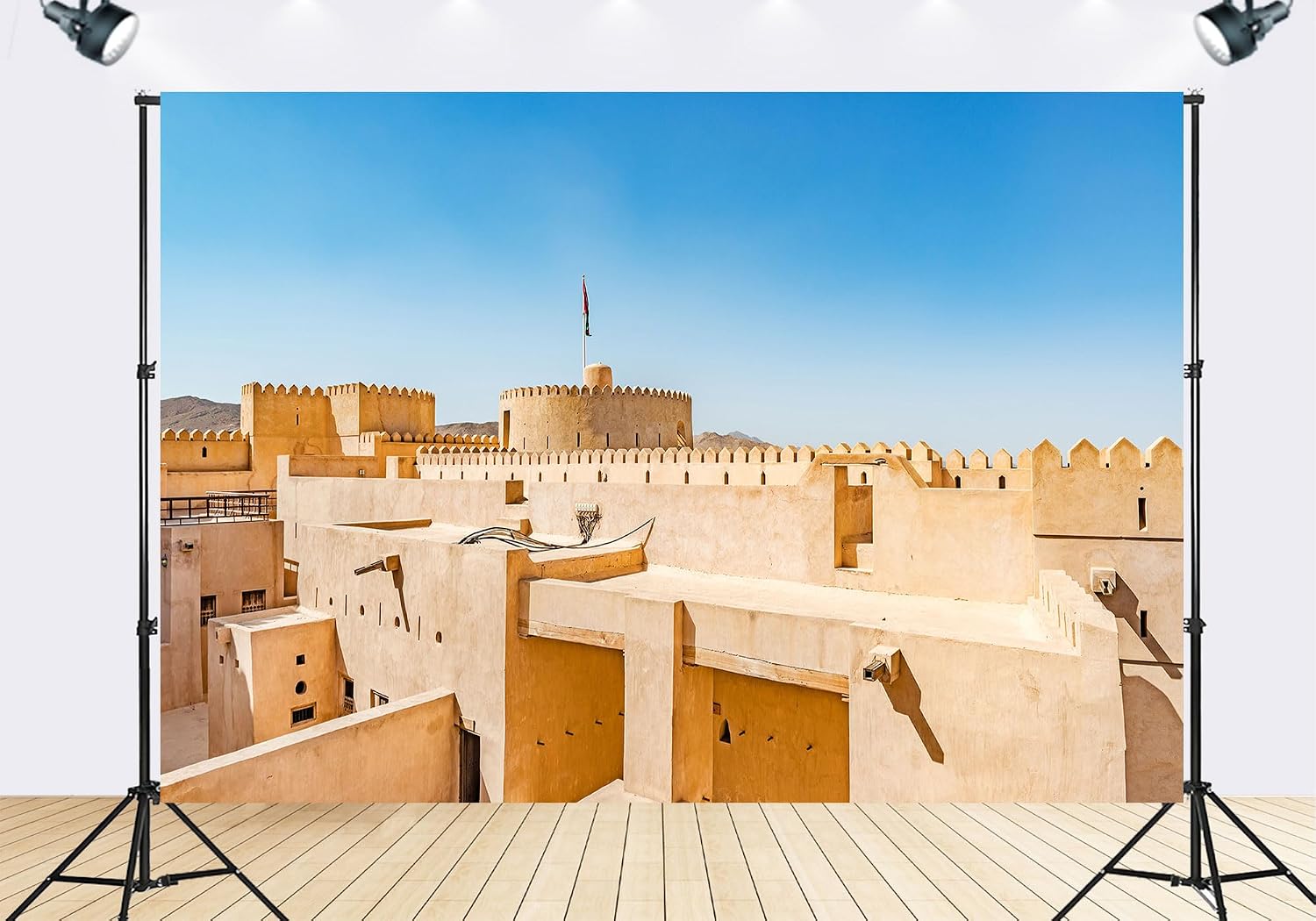 Trykid 20x10ft Arabian Mud Brick Fortress Backdrop Vintage Desert Architecture Clear Blue Sky Photography Background for Travel Theme History Event Party Decoration Photo Booth Prop Fabric