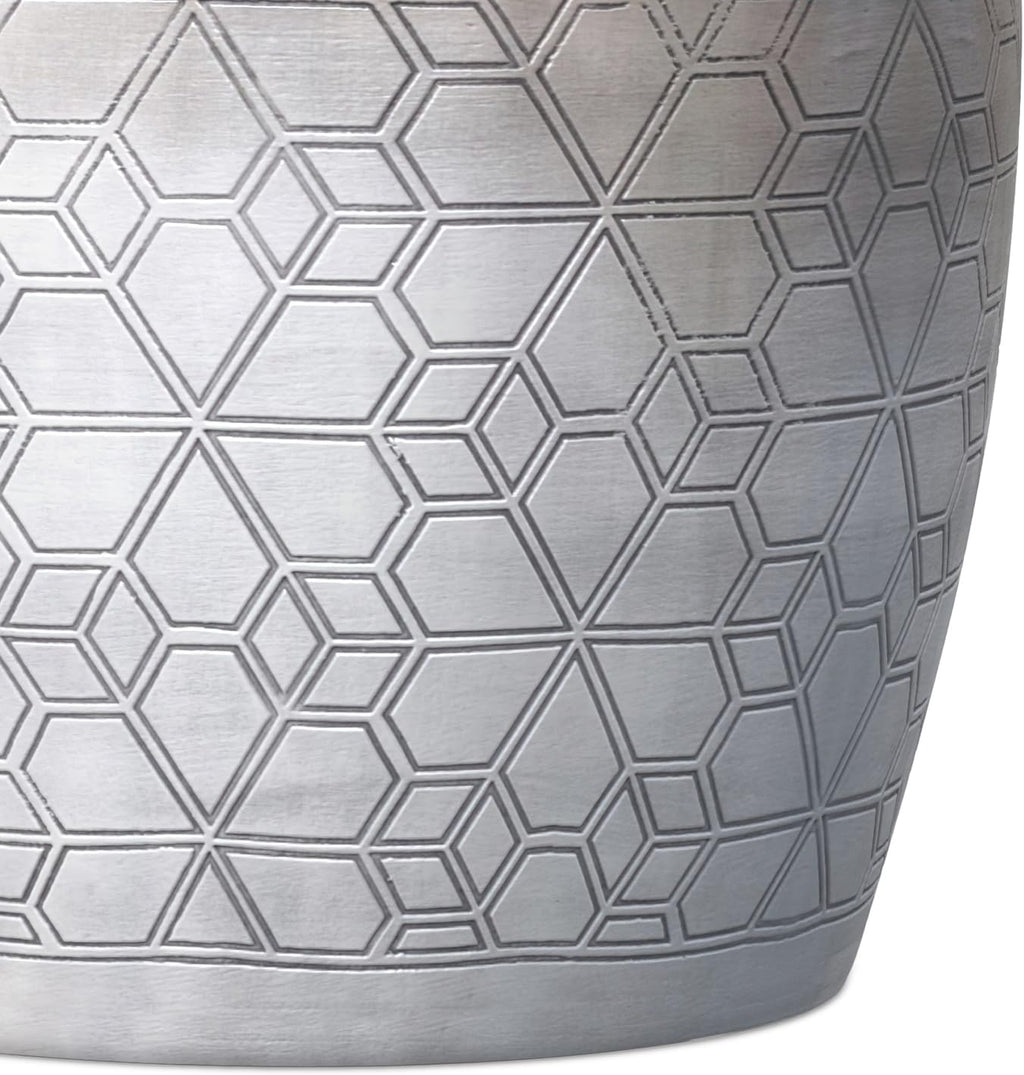 SIMPLIHOME Johnsen Metal Table - 15 inch Wide Solid Iron Round Accent Table in Antique Silver, Boho Side or End Table for Living Room or Bedroom with Etched Geometric Pattern, Assembled