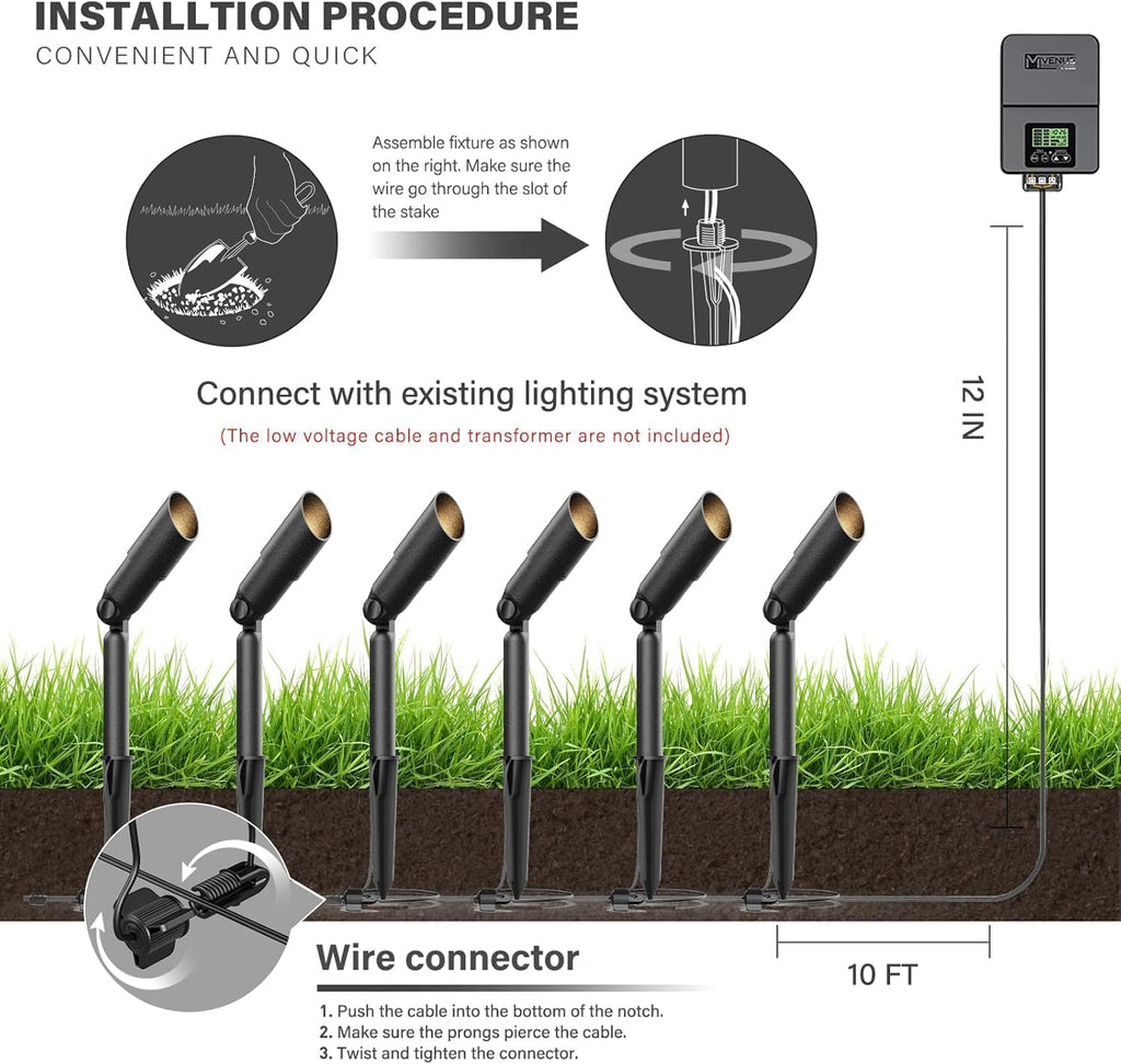 VENUS MANUFACTURING 16 Pack Low Voltage LED Spotlight 12V Outdoor Spot Lights Landscape Lighting 3 Watt 3000K Warm White Light Weatherproof Spot Light for Garden Trees with Spike & Connector