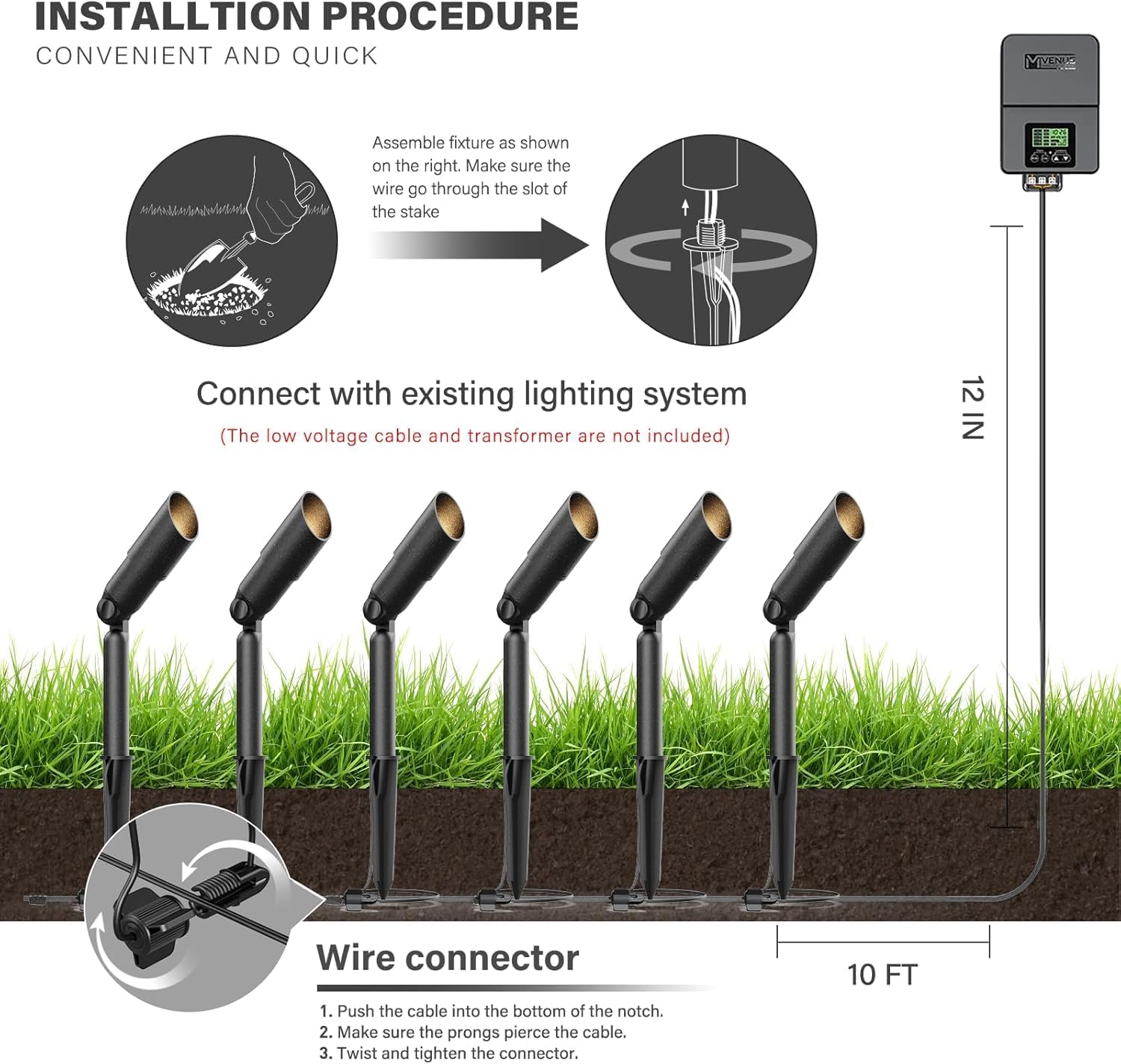VENUS MANUFACTURING 16 Pack Low Voltage LED Spotlight 12V Outdoor Spot Lights Landscape Lighting 3 Watt 3000K Warm White Light Weatherproof Spot Light for Garden Trees with Spike & Connector