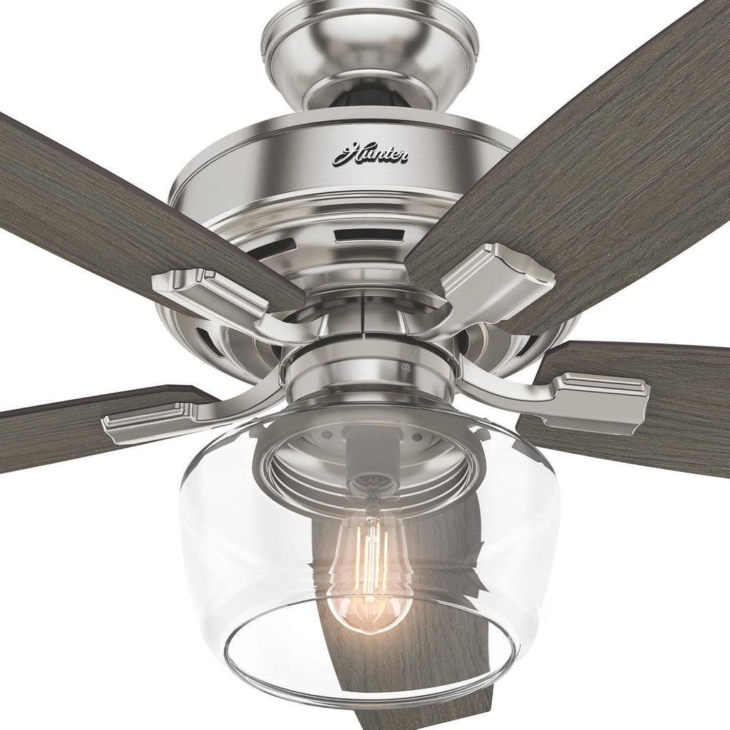 Hunter 52 inch Indoor Ceiling Fan with LED Light and Remote Control - Standard Mount Ceiling Fan, 5 Blades, for Bedroom, Living Room, or Kitchen, Quiet - Bennett 54188, Brushed Nickel