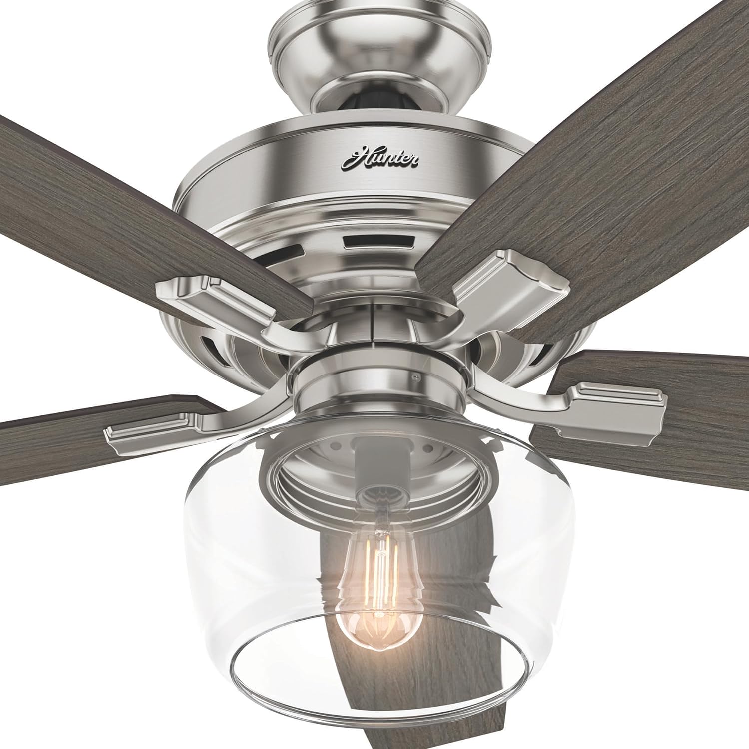 Hunter 52 inch Indoor Ceiling Fan with LED Light and Remote Control - Standard Mount Ceiling Fan, 5 Blades, for Bedroom, Living Room, or Kitchen, Quiet - Bennett 54188, Brushed Nickel