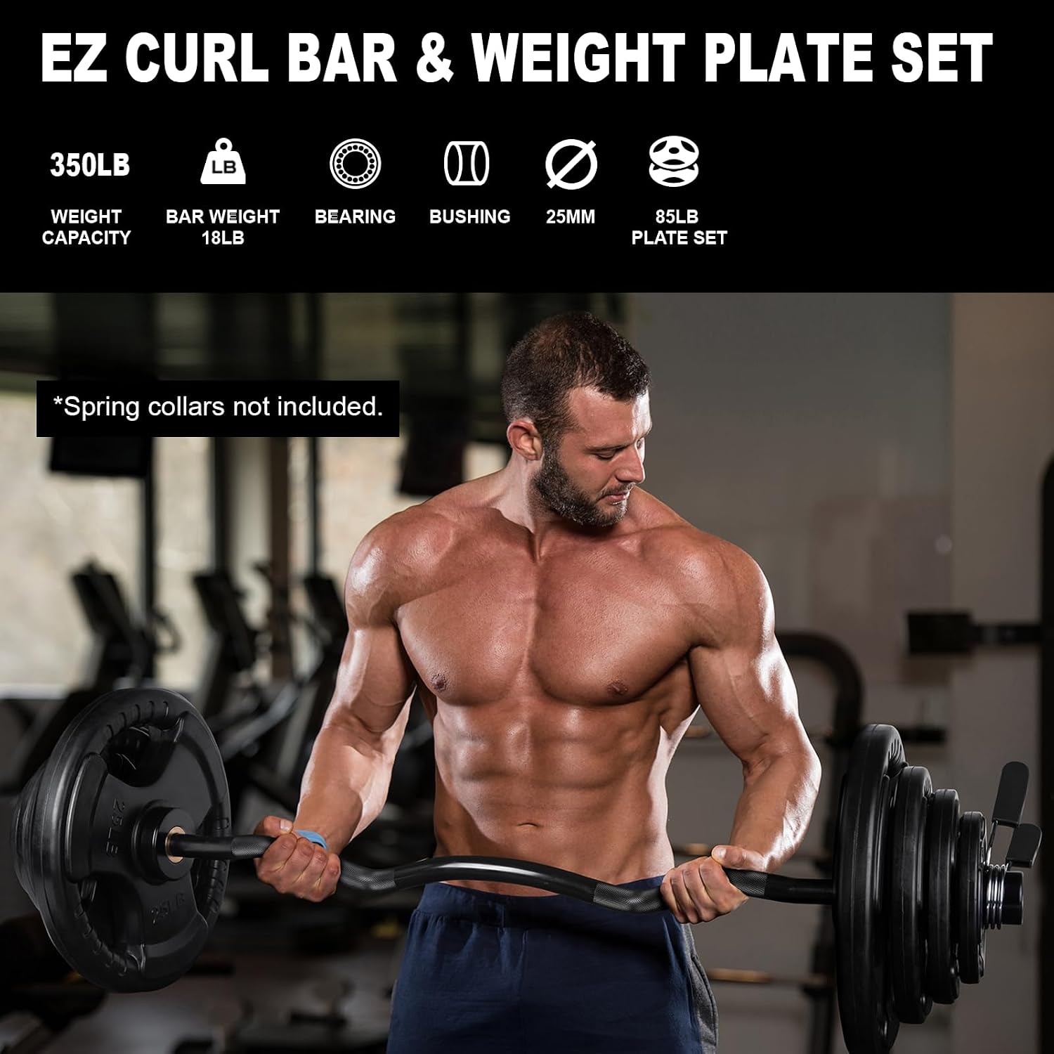 LIONSCOOL EZ Curl Bar Weight Set, 2 Inch Easy Curl Barbell with Weight Plates for Strength Training, Olympic Weightlifting, Squats, Curls, Deadlifts, Presses, Hip Thrusts, 350lbs/700lbs Weight Capacity
