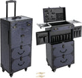 Professional Rolling Makeup Train Case for Beauty Salon & Barber - Large Capacity Cosmetic Luggage Travel Organizer with 8 Wheels & Combination Lock, Rolling Lockable,Cosmetic Train Cases
