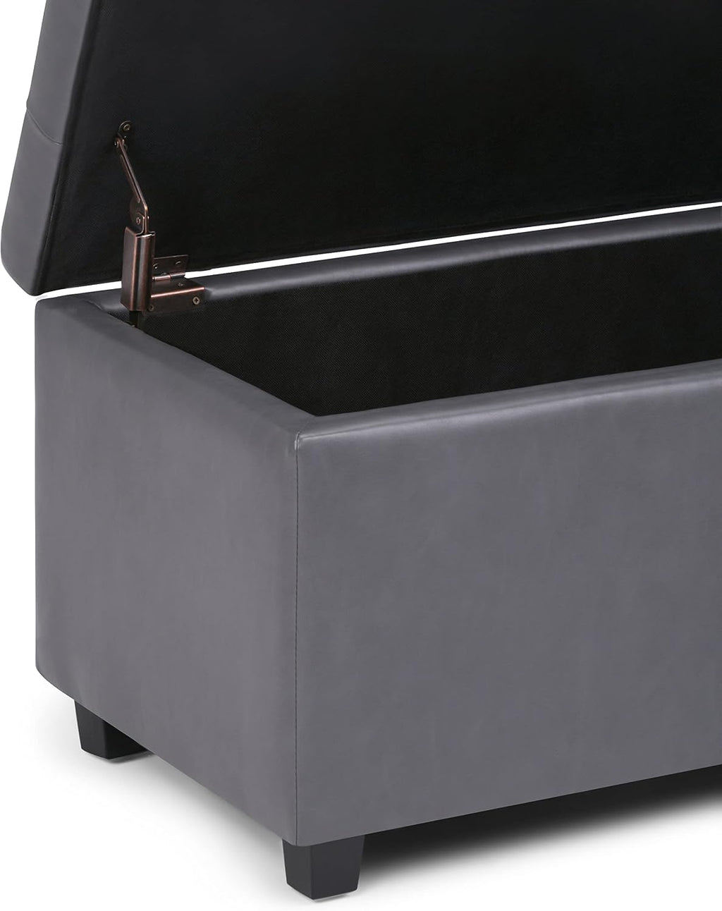 SIMPLIHOME Cosmopolitan Storage Ottoman - 34 inch Wide Upholstered Vegan Leather Rectangle Storage Ottoman Bench in Stone Grey, Transitional Tufted Ottoman for Living Room or Entryway with Lift-Up Lid