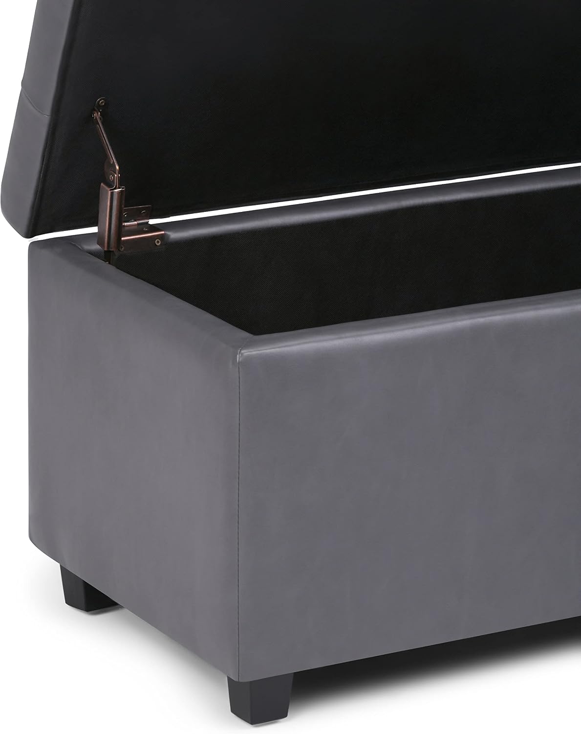 SIMPLIHOME Cosmopolitan Storage Ottoman - 34 inch Wide Upholstered Vegan Leather Rectangle Storage Ottoman Bench in Stone Grey, Transitional Tufted Ottoman for Living Room or Entryway with Lift-Up Lid
