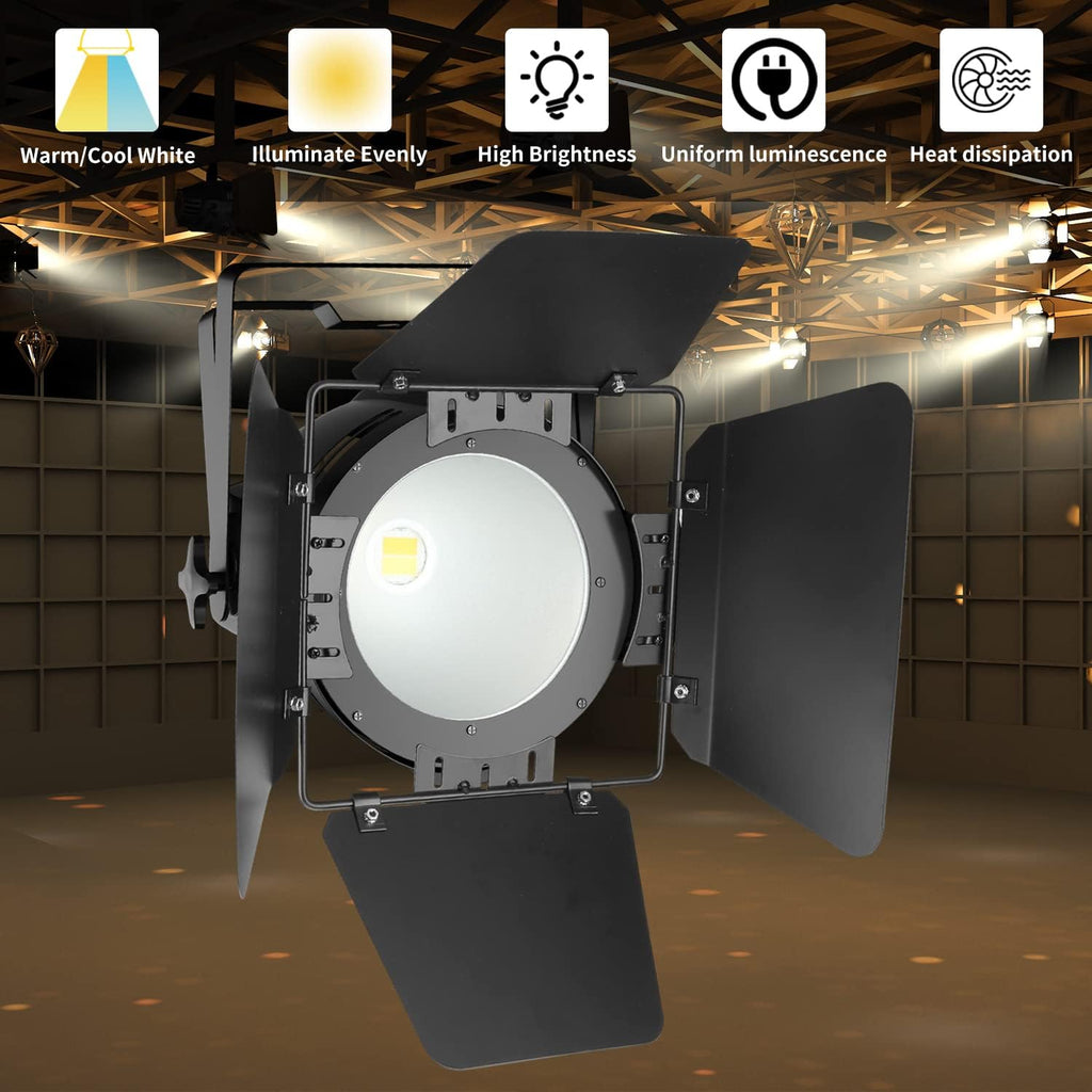 BETOPPER Stage Spotlights with/Barn Door, 200W COB Stage Lights, Warm & Cold White LED DMX Lights, Master-Slave Spot Light Strobe Lighting, Fresnel Light for Church Wedding Theater Photo Studio(4)