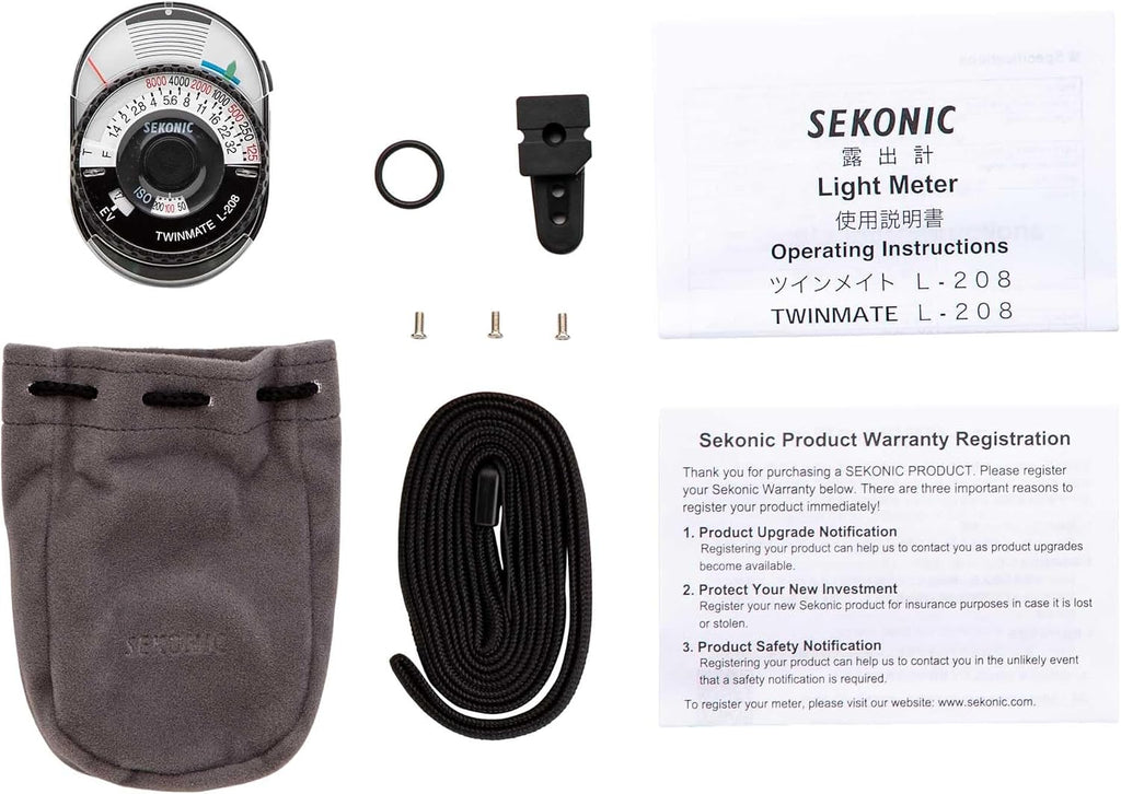 Sekonic L-208 Twin Mate Analog Incident & Reflected Light Meter, Compact Handheld Exposure Meter with Sliding Lumisphere, Shoe Mount, Instant Dial Readout for Film & Digital Photography