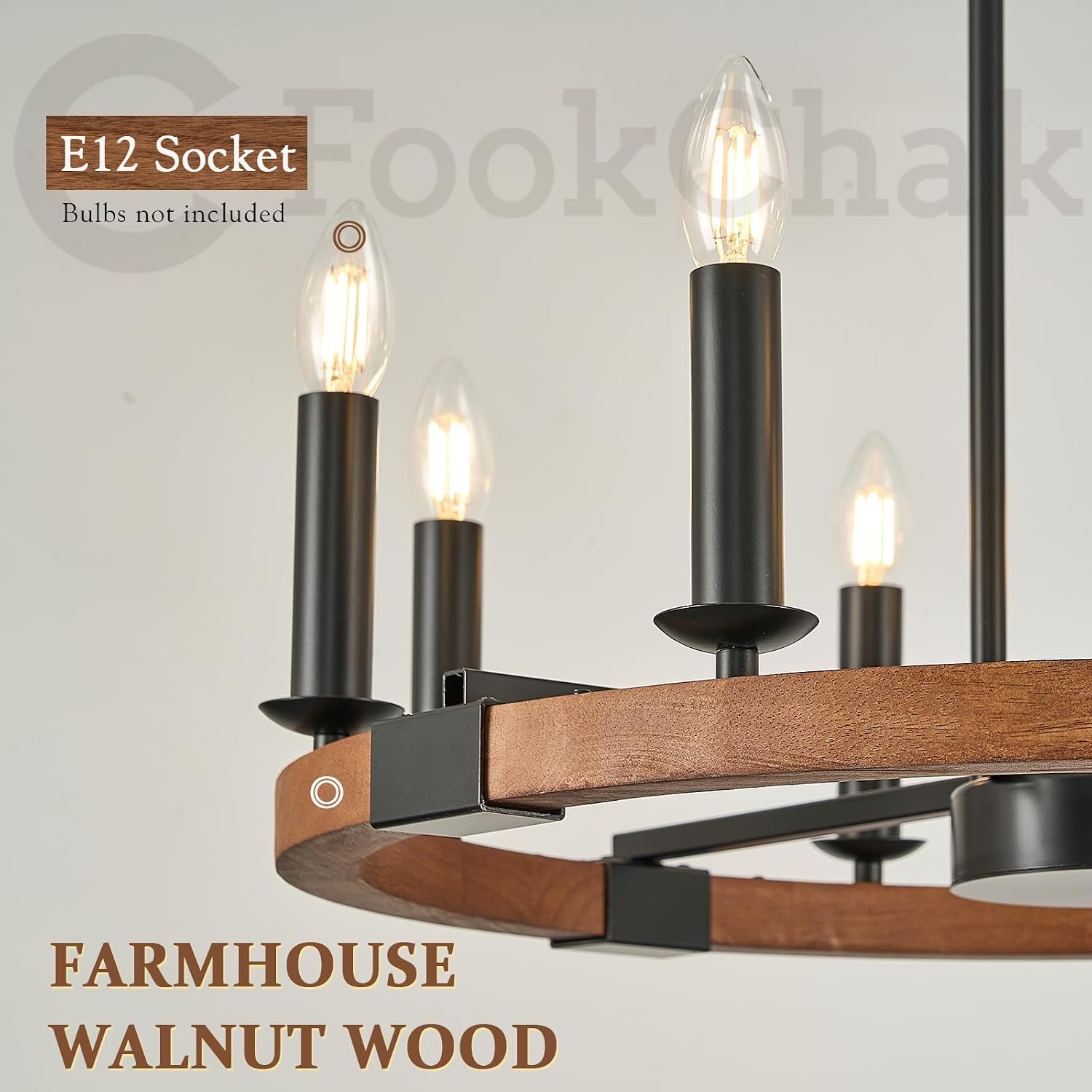 Farmhouse Wooden Wagon Wheel Chandelier 8 Light Round Chandelier Light Fixtures 24in Rustic Wood Wheel Chandelier for Kitchen Island Dining Room Entryway Living Room