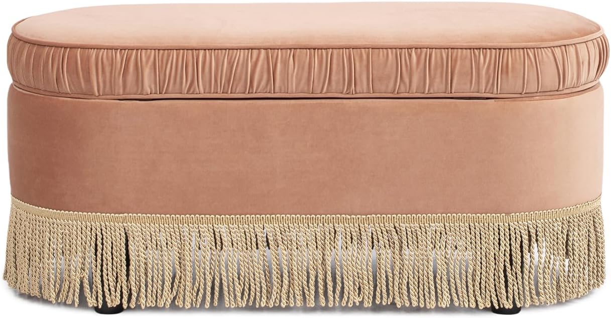 Jennifer Taylor Home Celeste 38' Oval Storage Bench Ottoman, Peach Orange Velvet